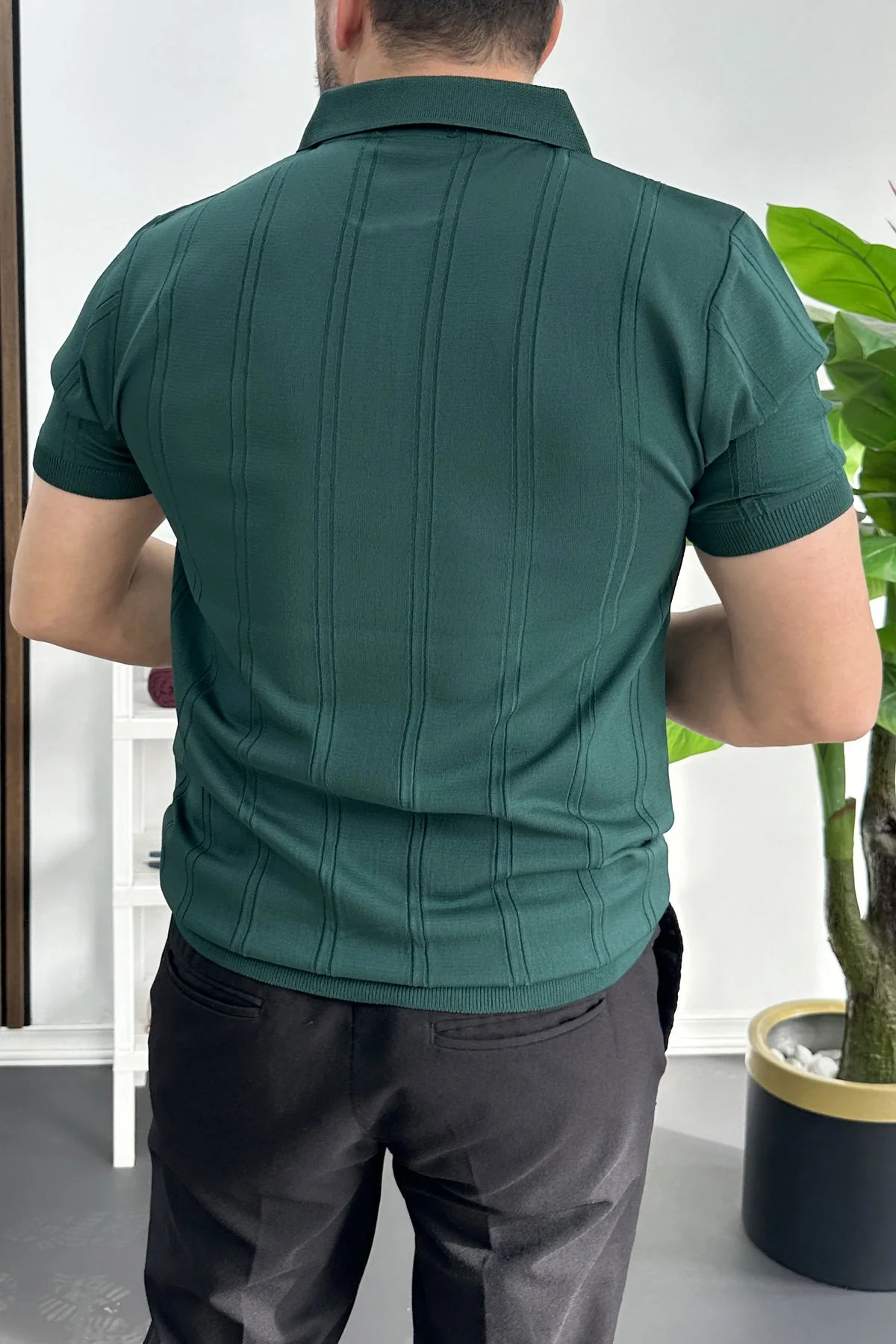 Erkek Desenli Polo Yaka Tişört Yeşil Edw457