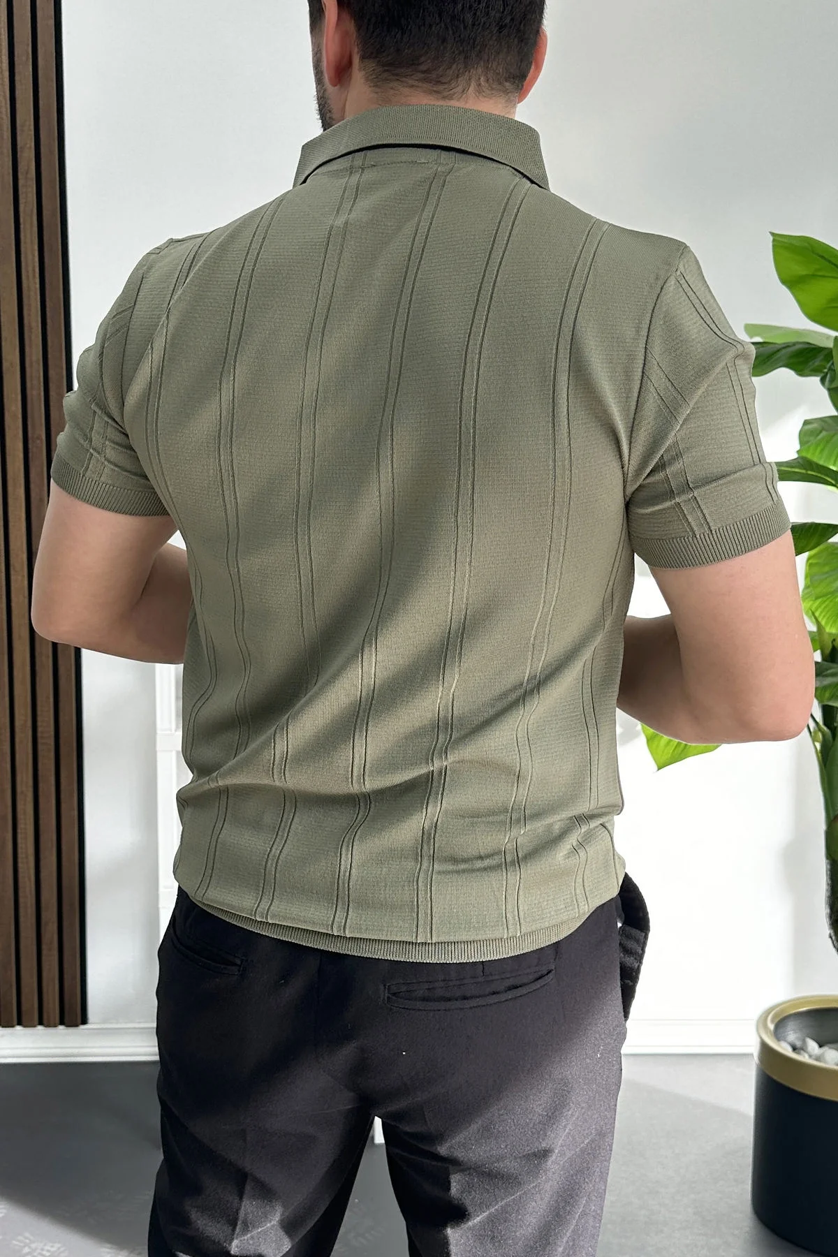 Erkek Desenli Polo Yaka Tişört Açık Yeşil Edw457