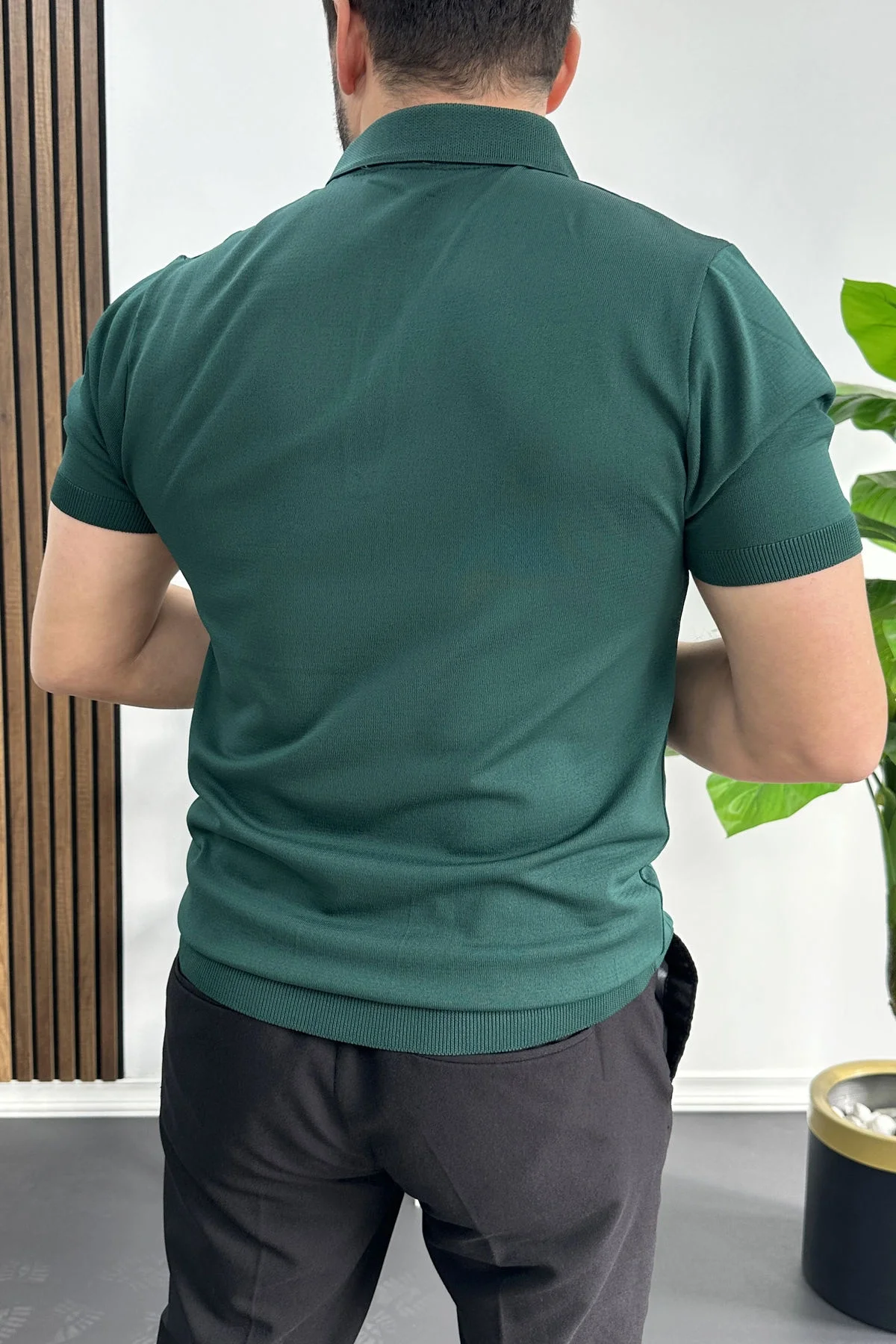 Erkek Çizgi Desenli Polo Yaka Yeşil Edw458