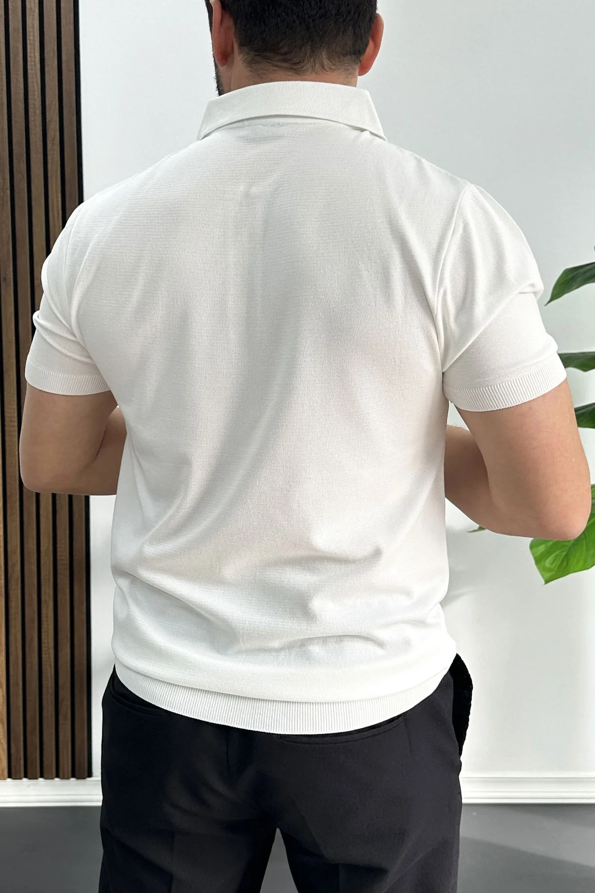 Erkek Çizgi Desenli Polo Yaka Beyaz Edw458