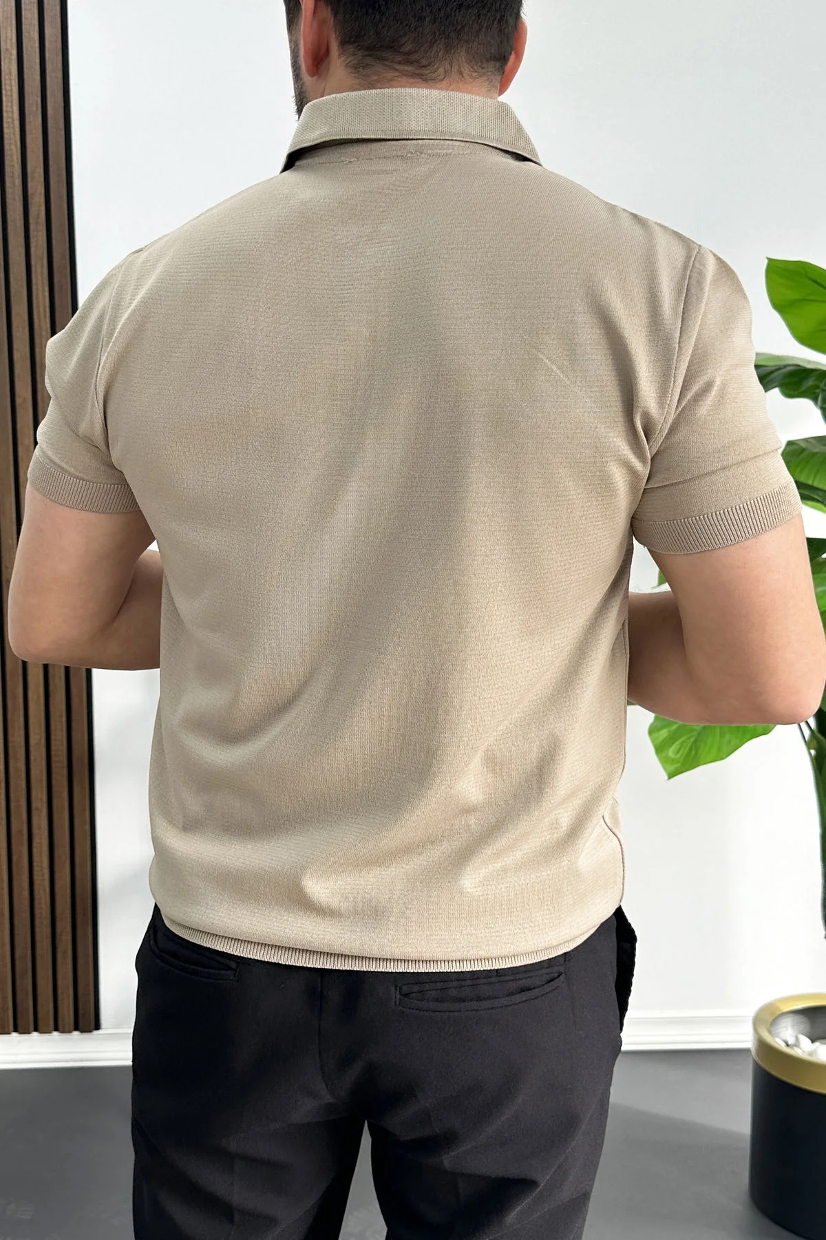 Erkek Çizgi Desenli Polo Yaka Vizon Edw458