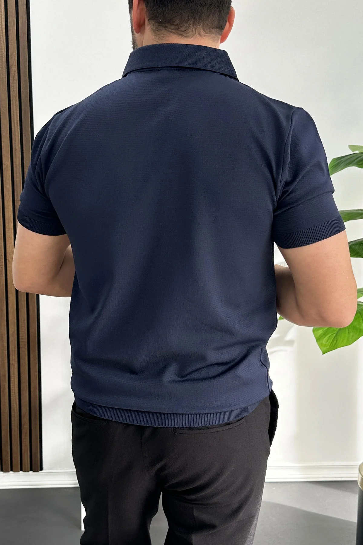 Erkek Çizgi Desenli Polo Yaka Lacivert Edw458