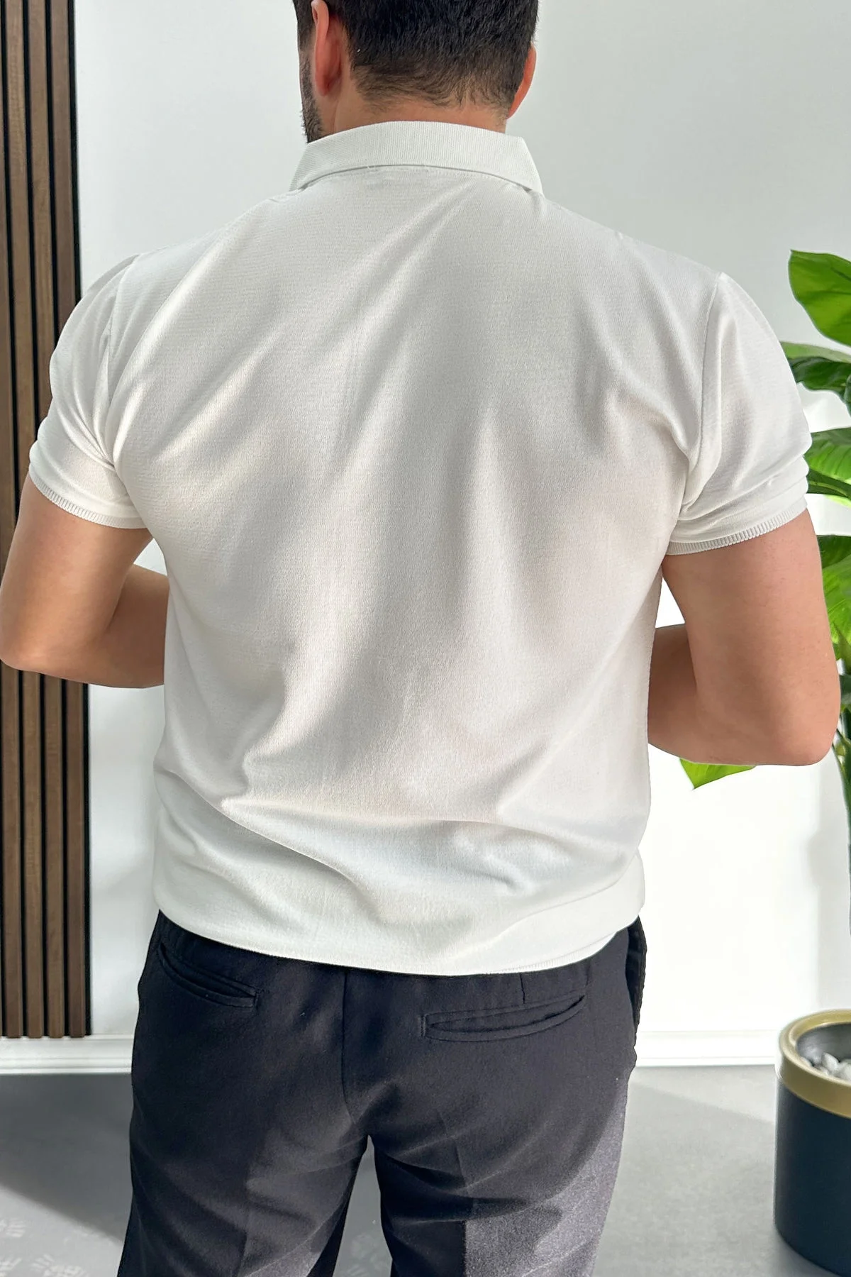 Erkek Desenli Polo Yaka Tişört Beyaz Edw460