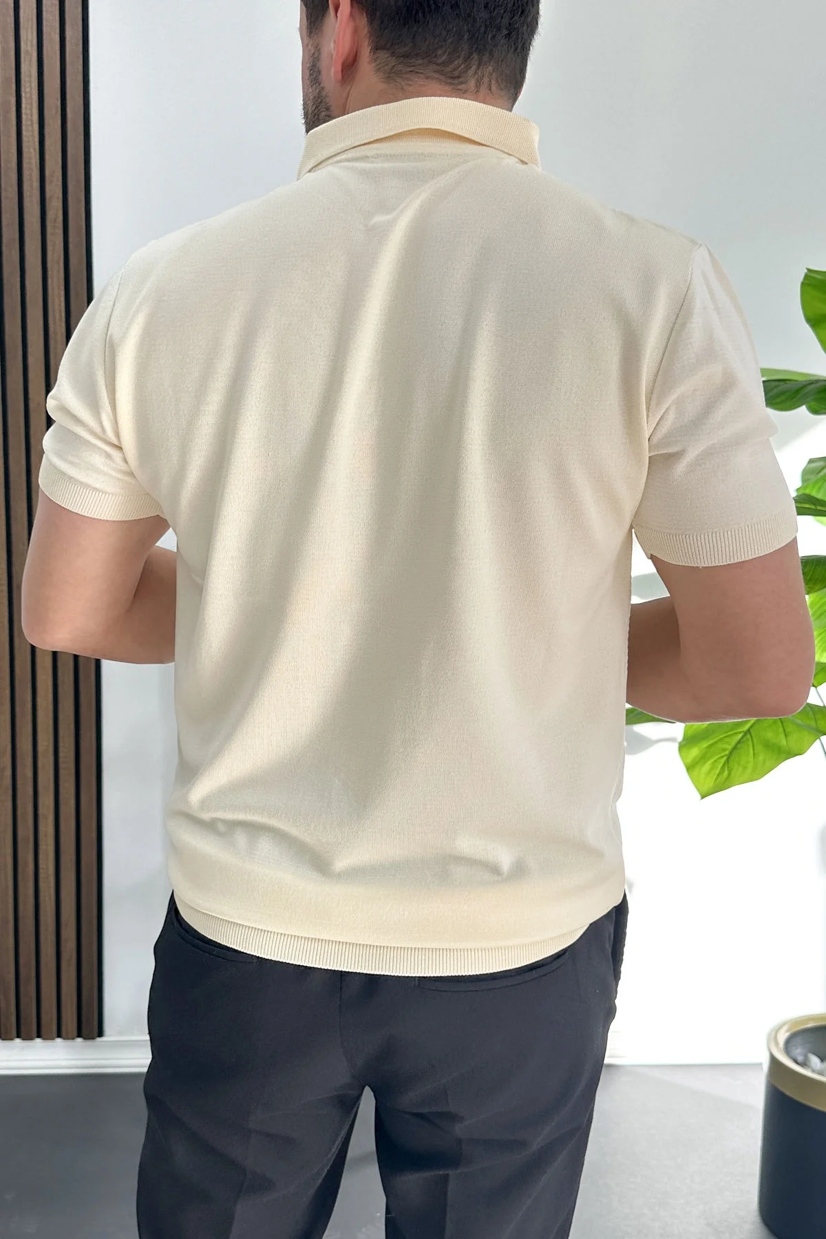 Erkek Desenli Polo Yaka Tişört Krem Edw460