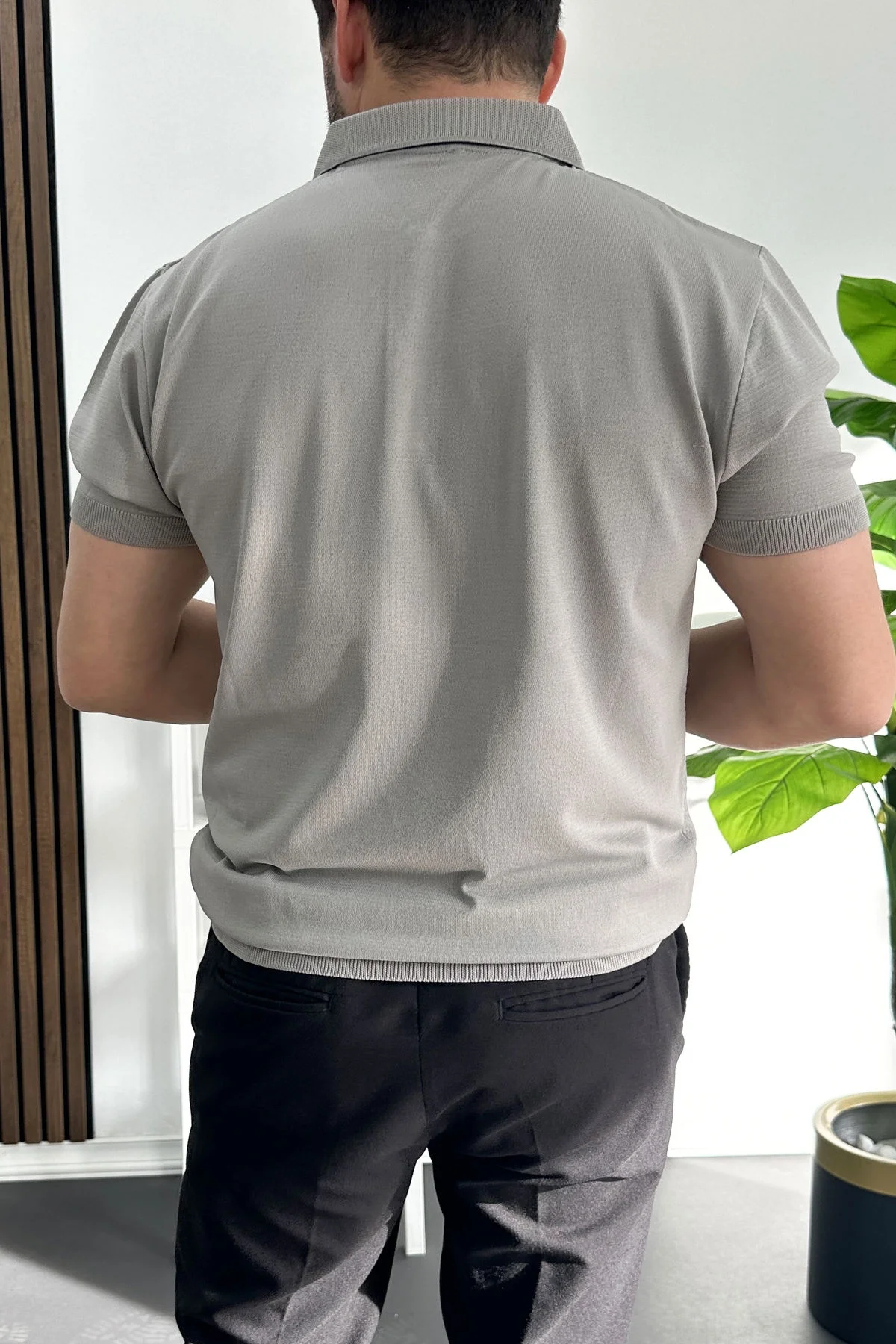 Erkek Desenli Polo Yaka Tişört Gri Edw460