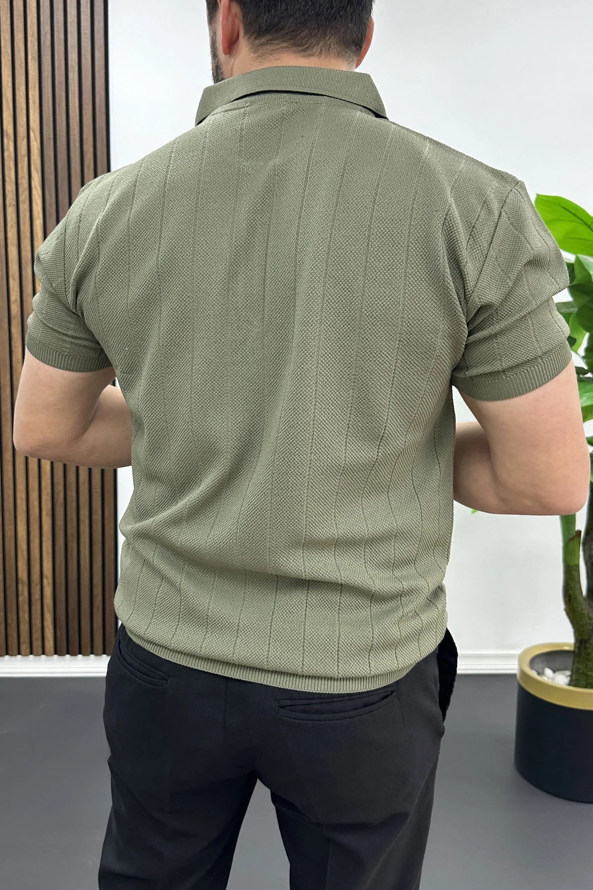 Erkek Nokta Desenli Polo Yaka Tişört Açık Yeşil Edw462