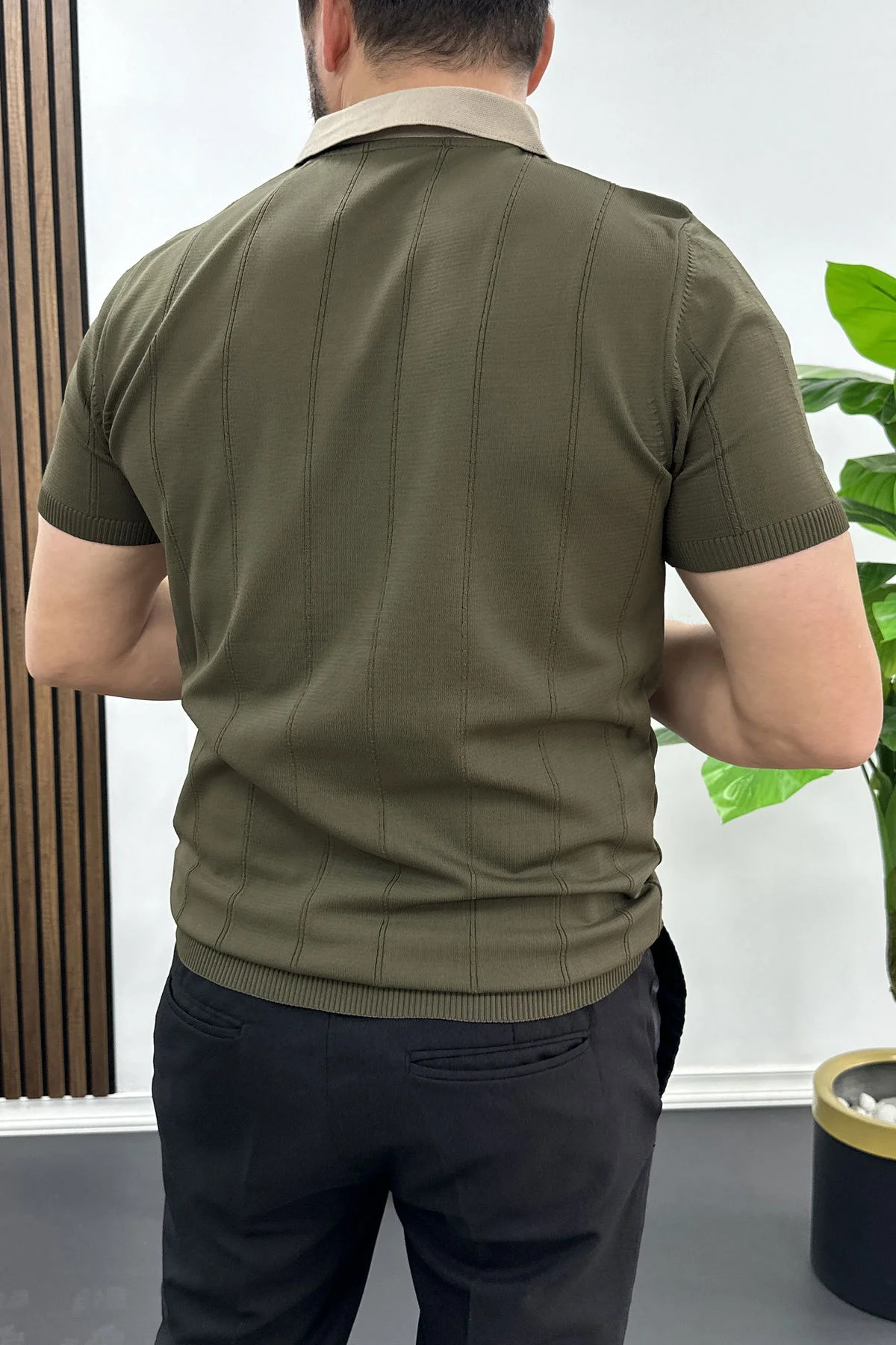 Erkek Yaka Detaylı Tişört Yeşil Edw463