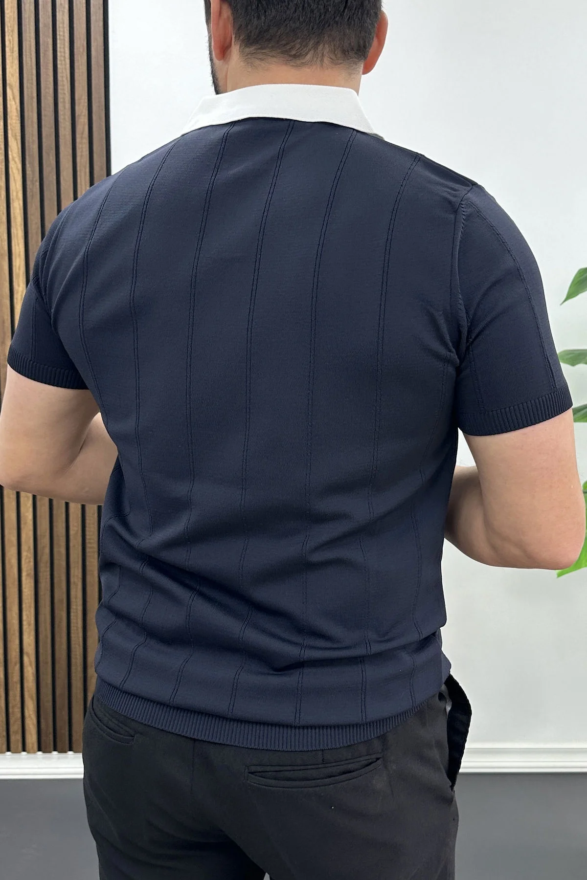 Erkek Yaka Detaylı Tişört Lacivert Edw463