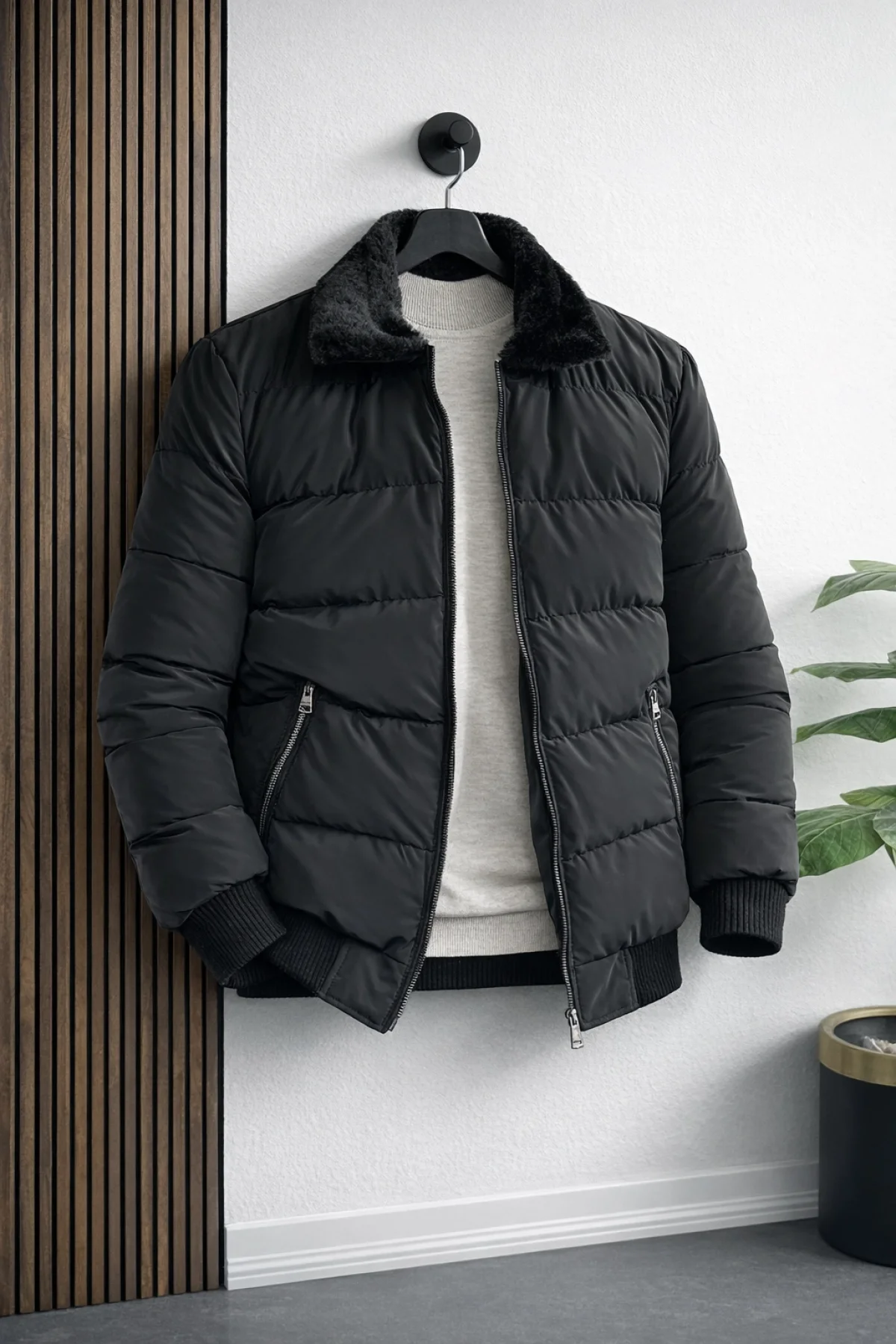 Erkek Slim Fit Karbon Deri Mont Füme Edw440