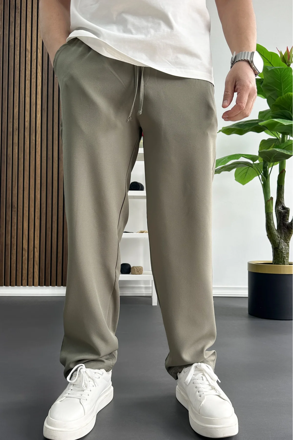 Erkek Rahat Kesim Düz Jogger Pantolon Yeşil Edw468