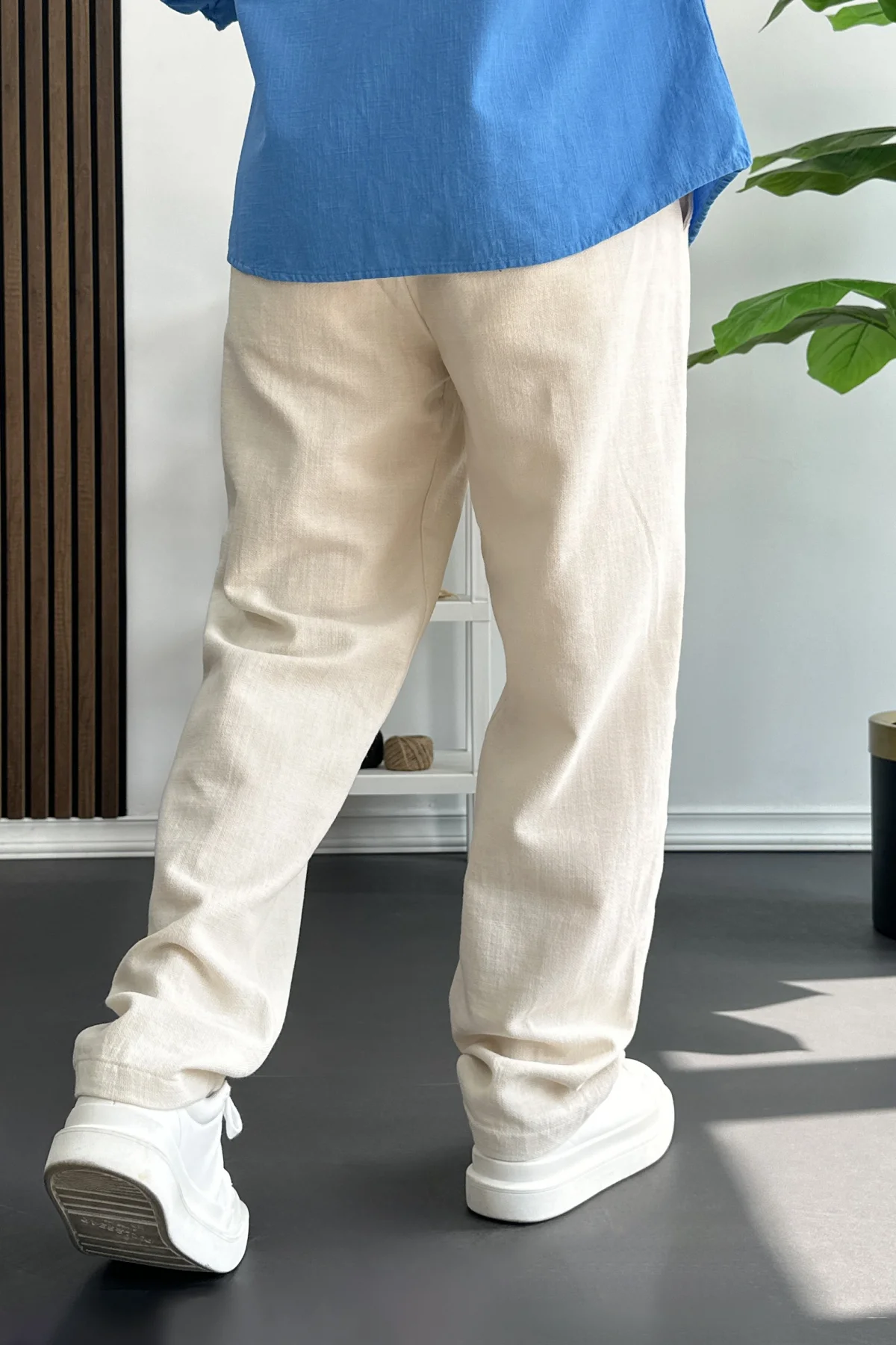 Erkek Beli Düğmeli Pantolon Krem Edw469