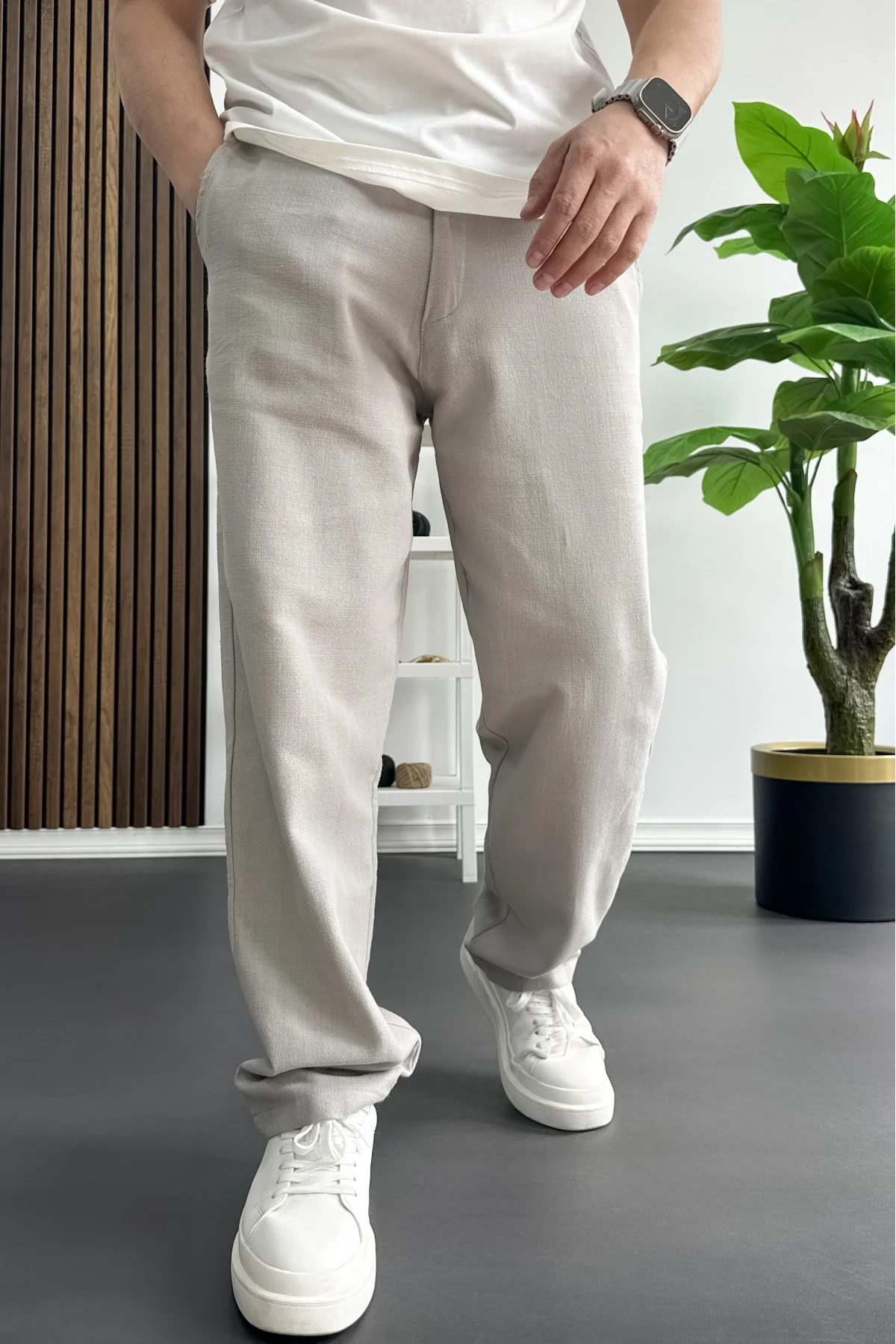 Erkek Beli Düğmeli Pantolon Gri Edw469