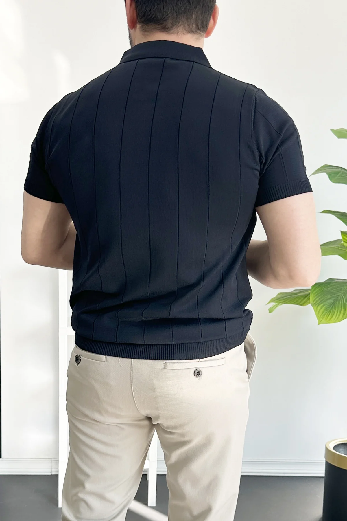 Erkek Slim Fit Fermuarlı Polo Yaka Tişört Lacivert Edw452