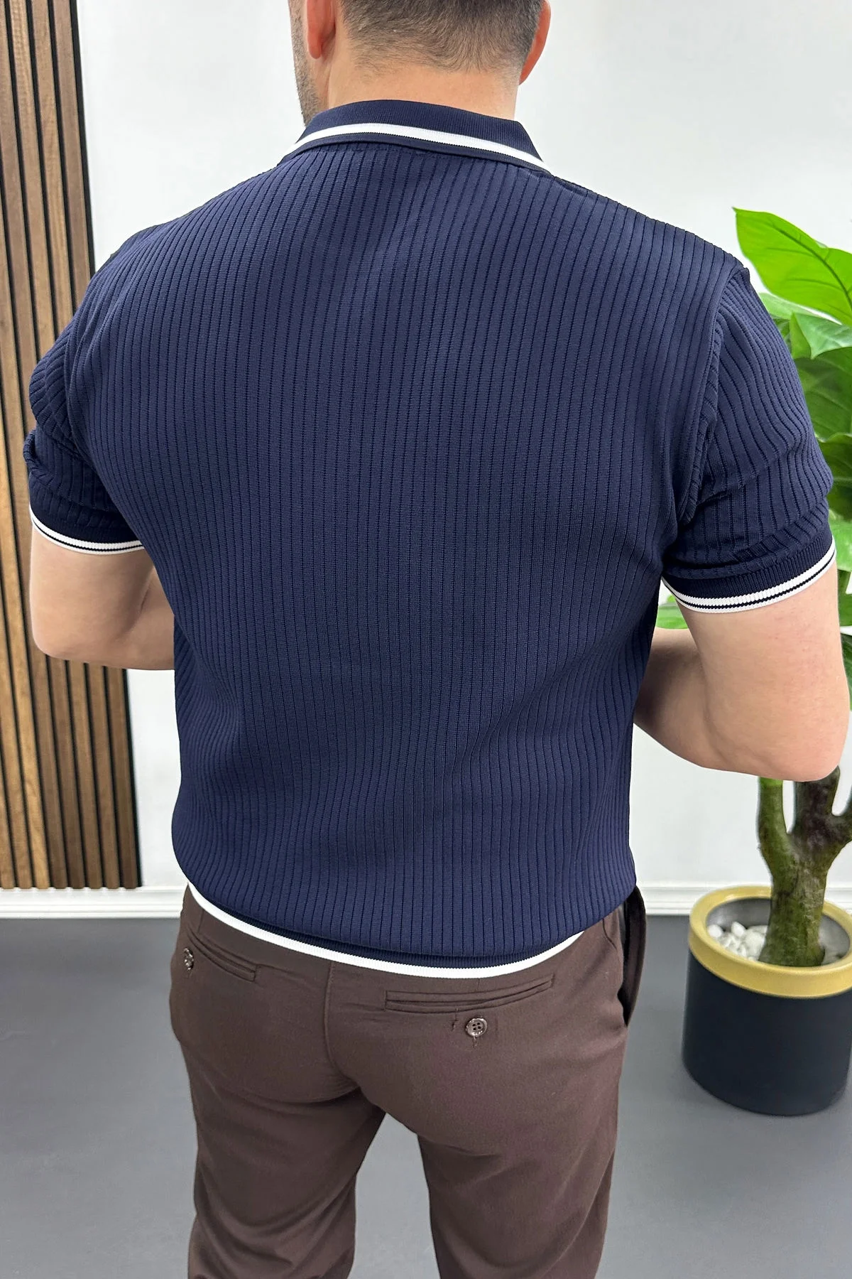 Erkek Polo Yaka Çizgili Tişört Lacivert Edw472