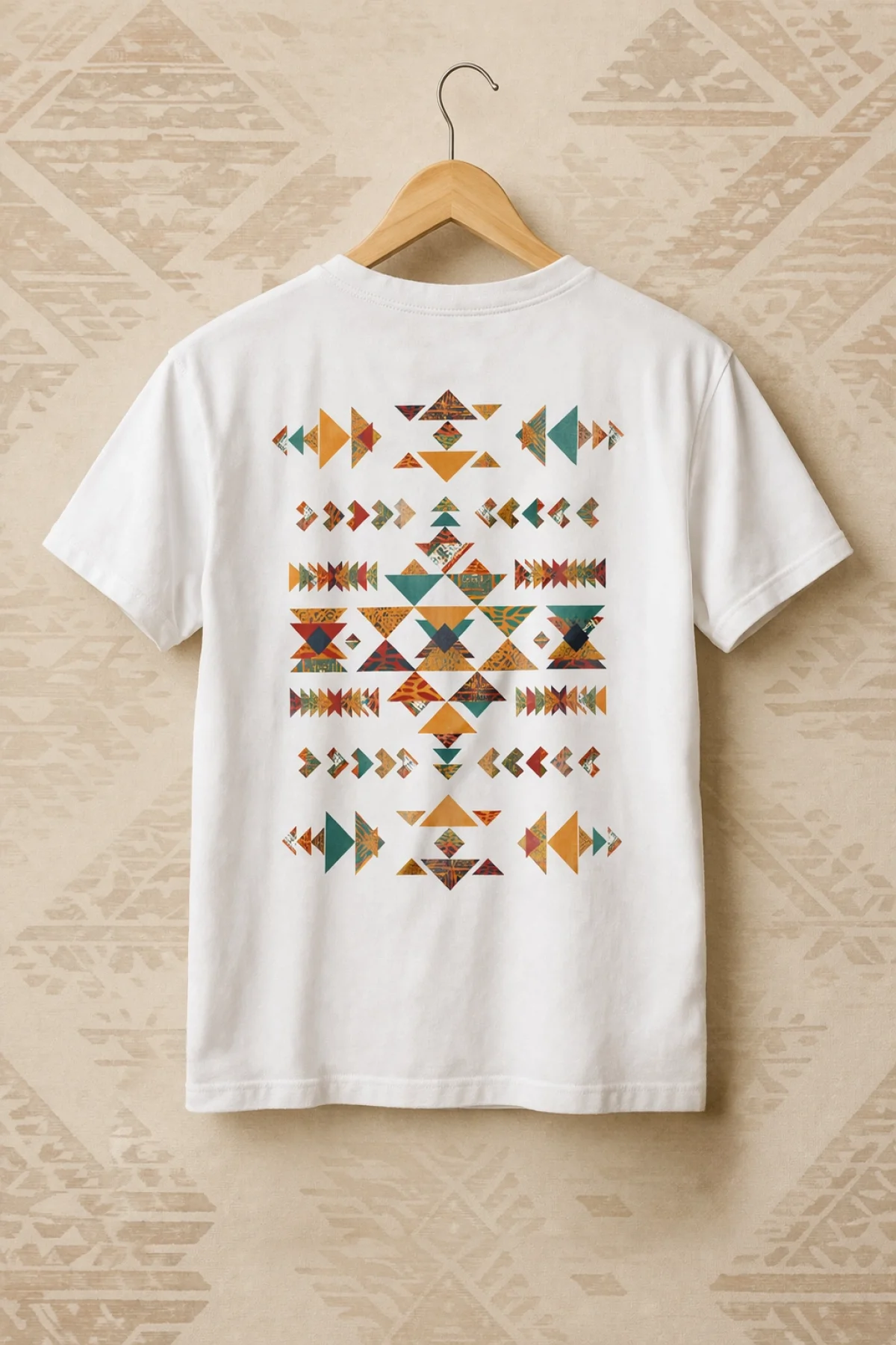 Etnik Desen Sırt Baskılı Pamuklu Tişört Edw901