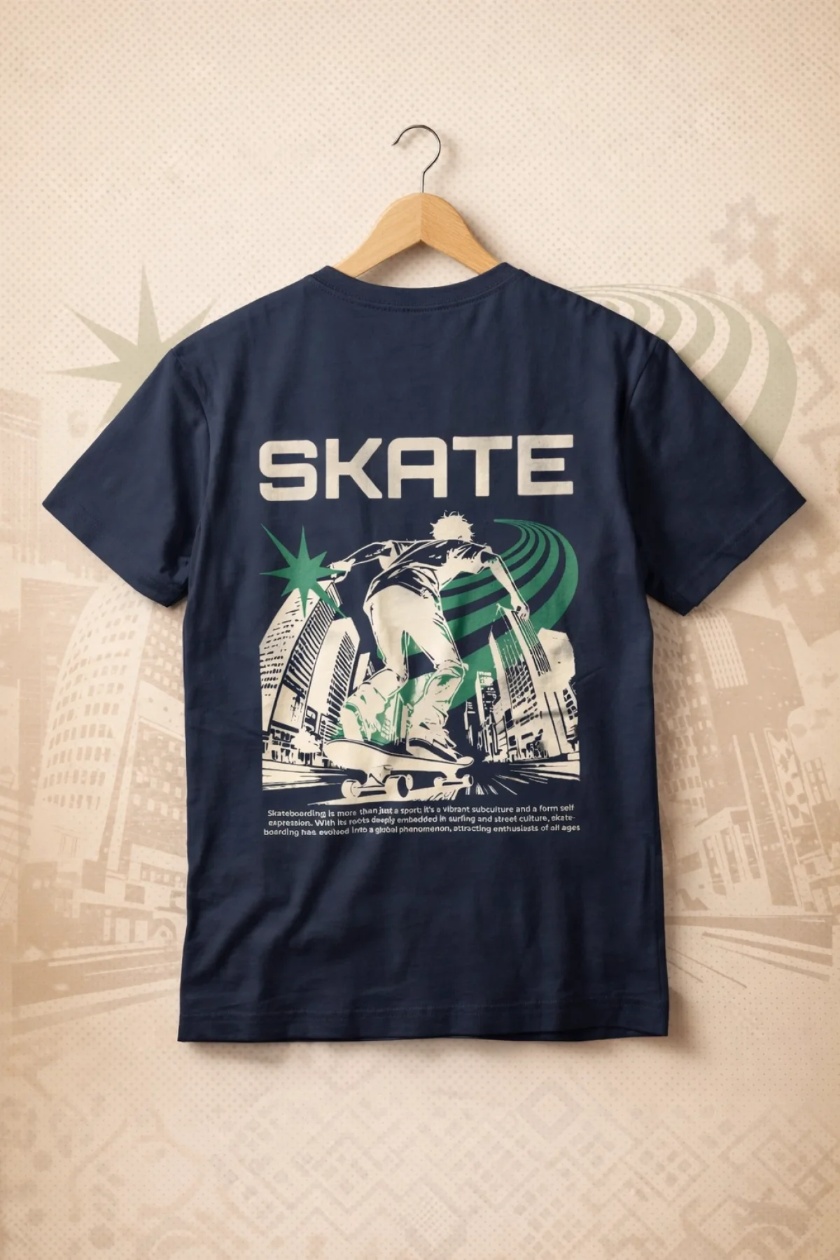 Skate Sırt Baskılı Pamuklu Tişört Edw902