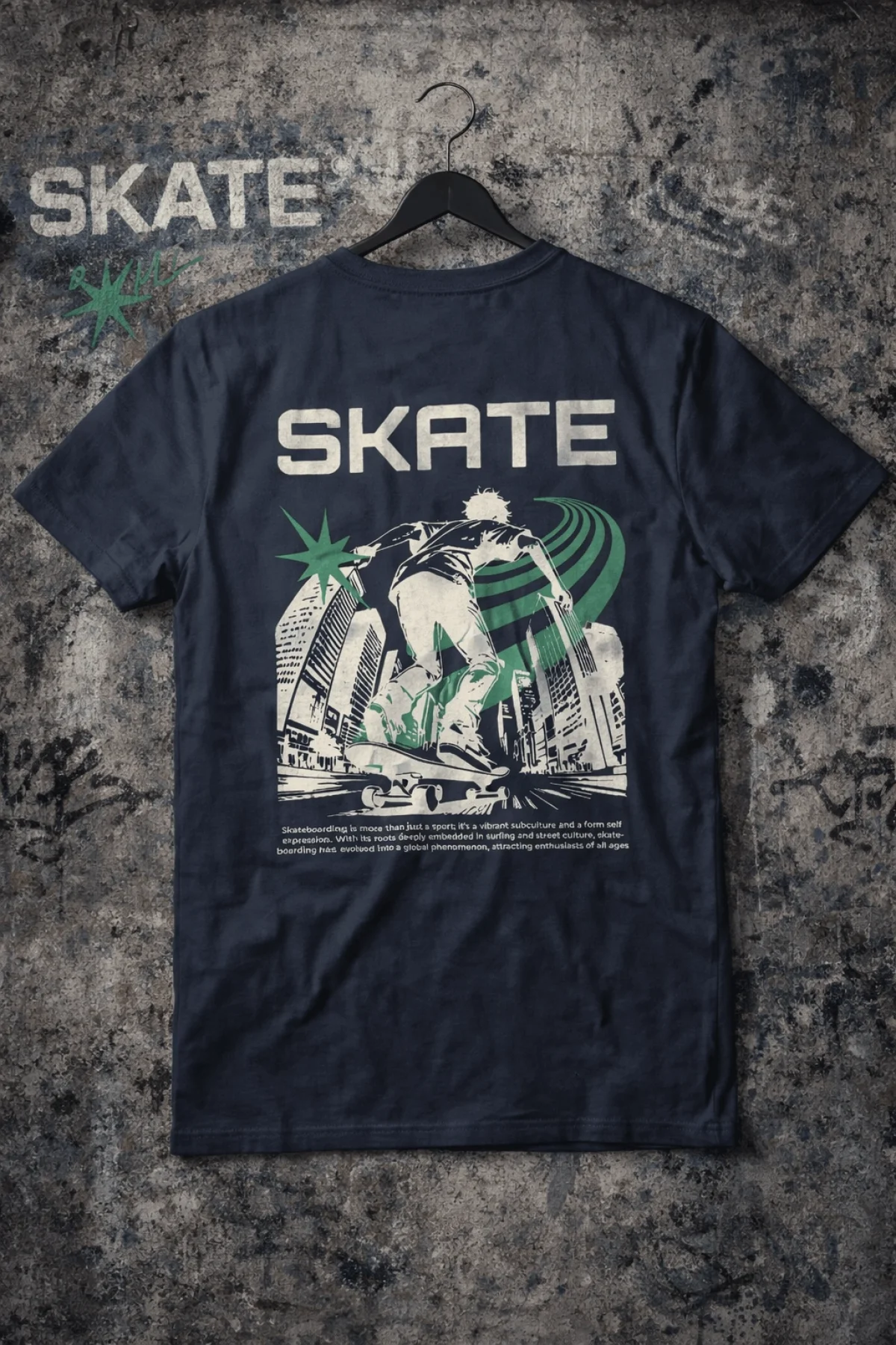 Skate Sırt Baskılı Pamuklu Tişört Edw902