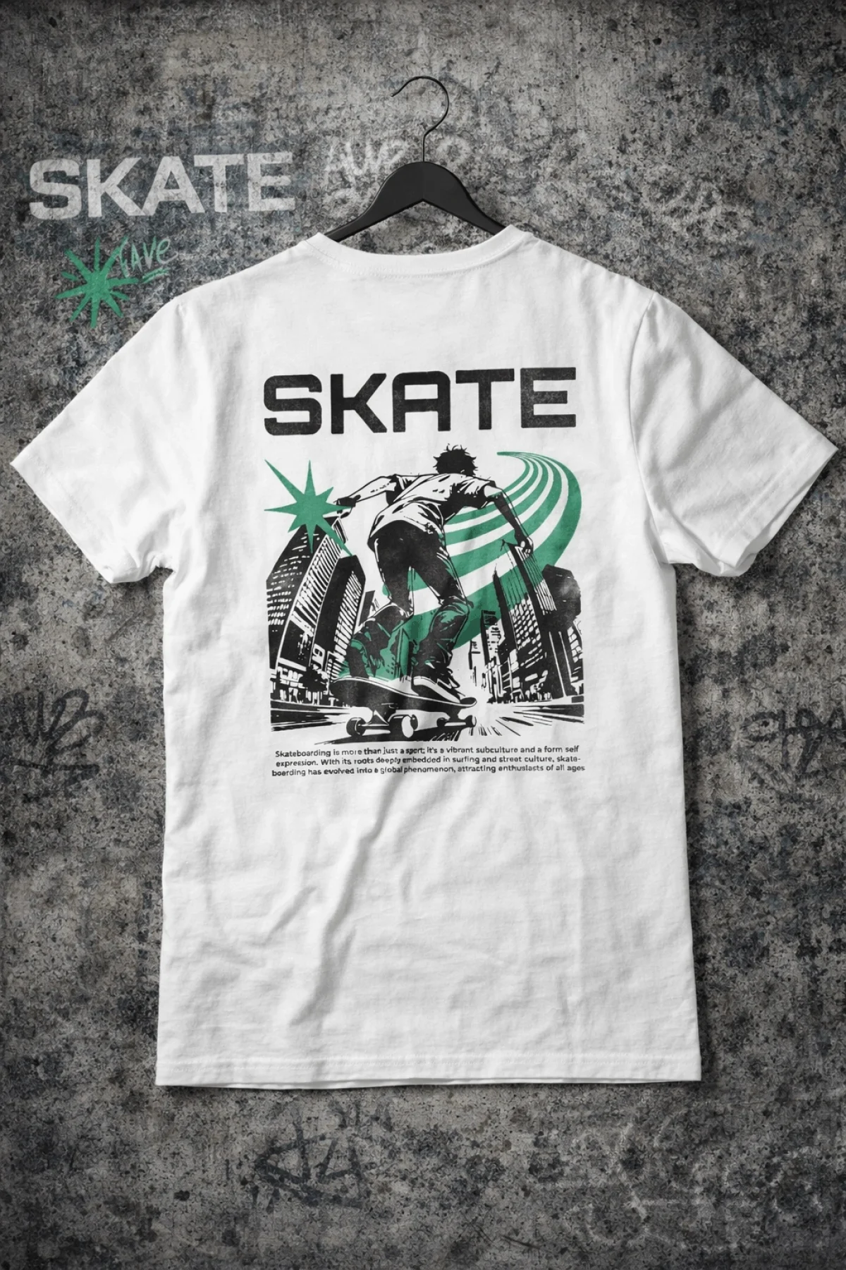 Skate Sırt Baskılı Pamuklu Tişört Ekru Edw902