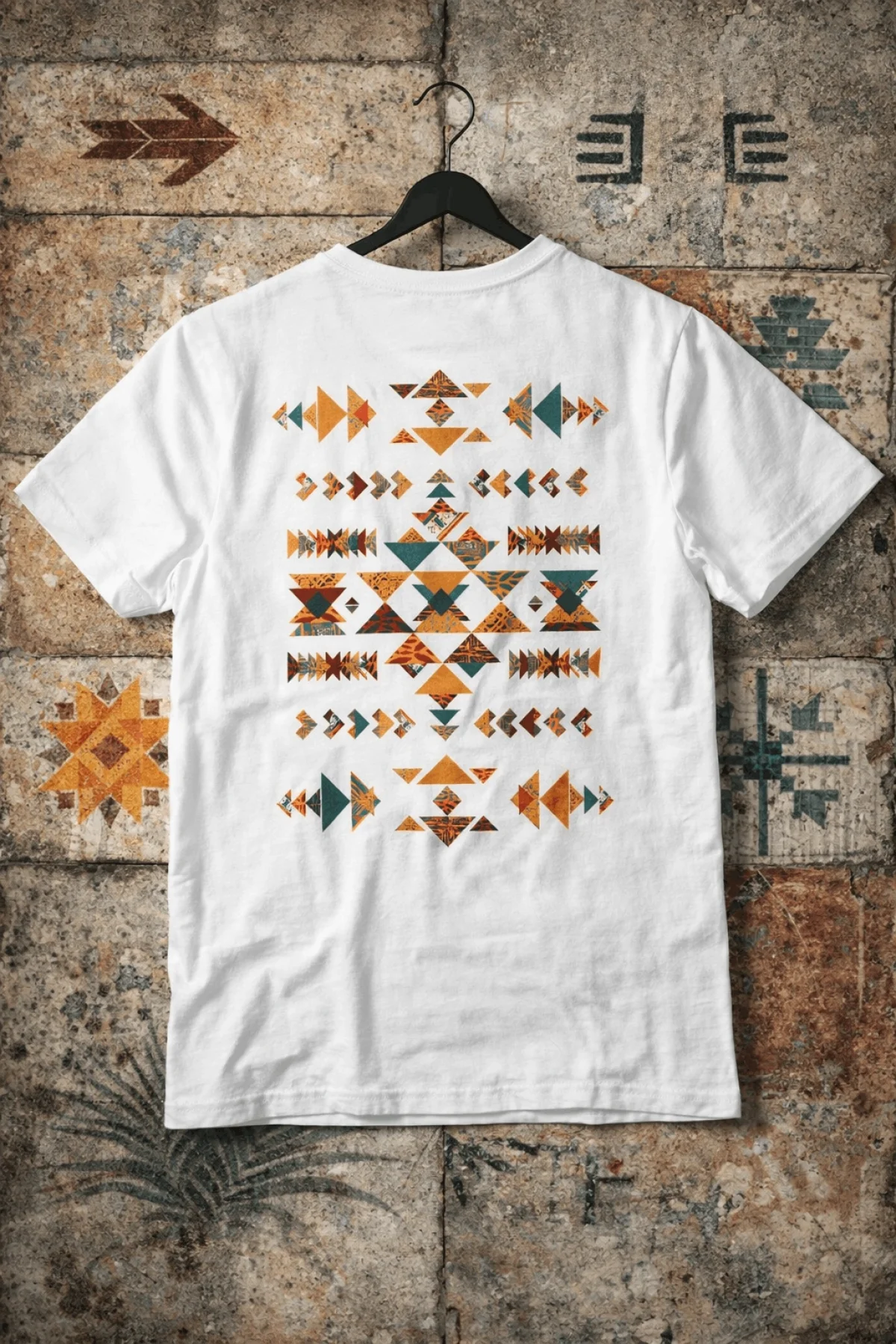 Etnik Desen Sırt Baskılı Pamuklu Tişört Edw901