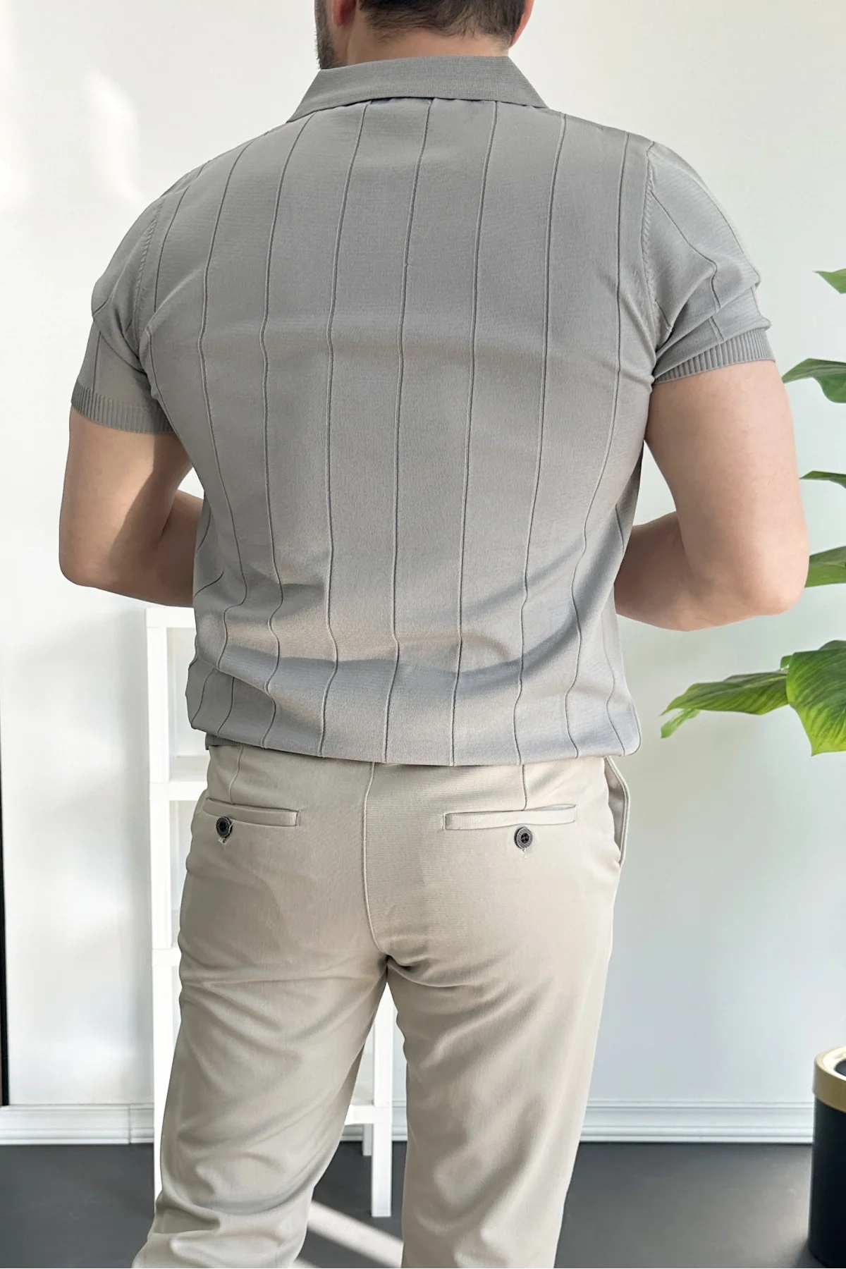 Erkek Slim Fit Fermuarlı Polo Yaka Tişört Gri Edw452