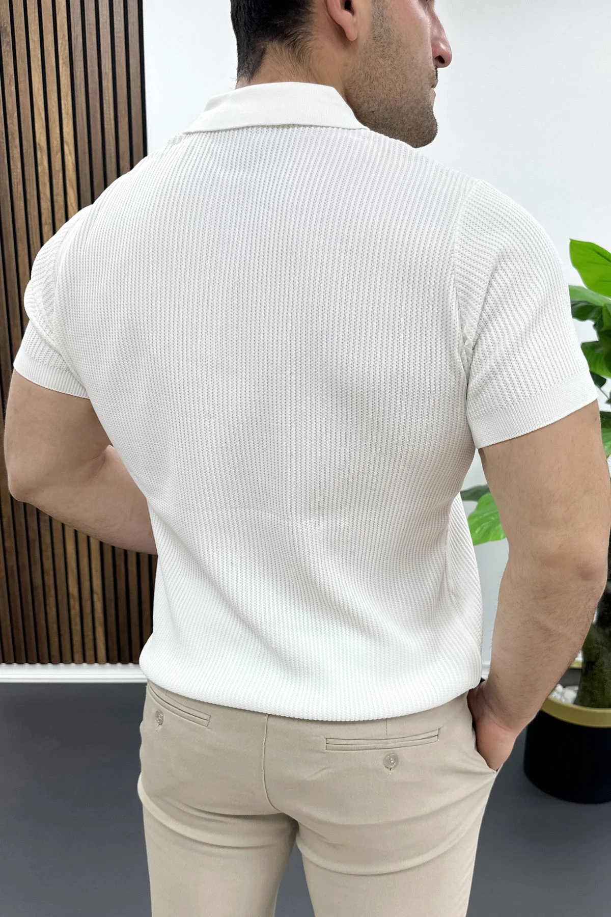 Erkek Polo Yaka Likralı Tişört Beyaz Edw491