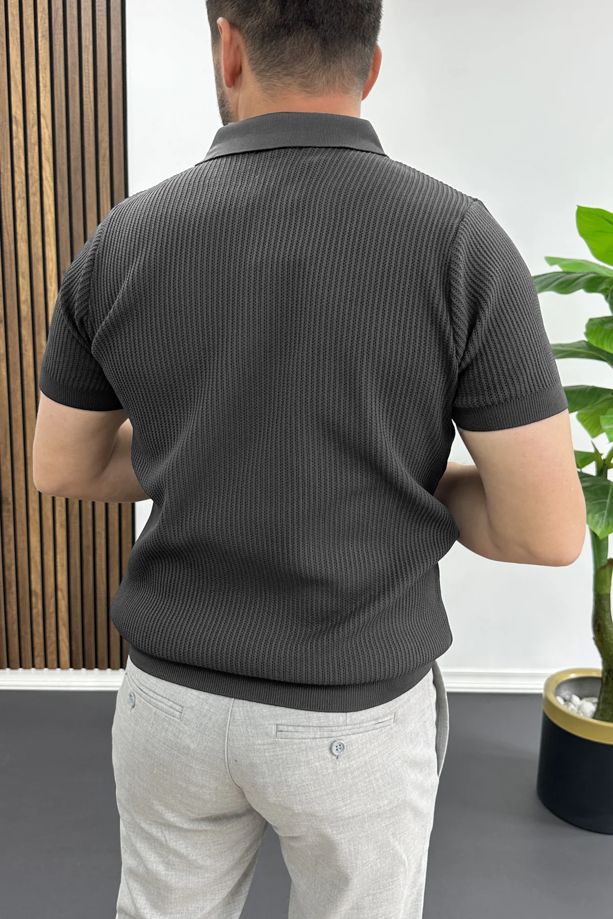 Erkek Polo Yaka Likralı Tişört Füme Edw491