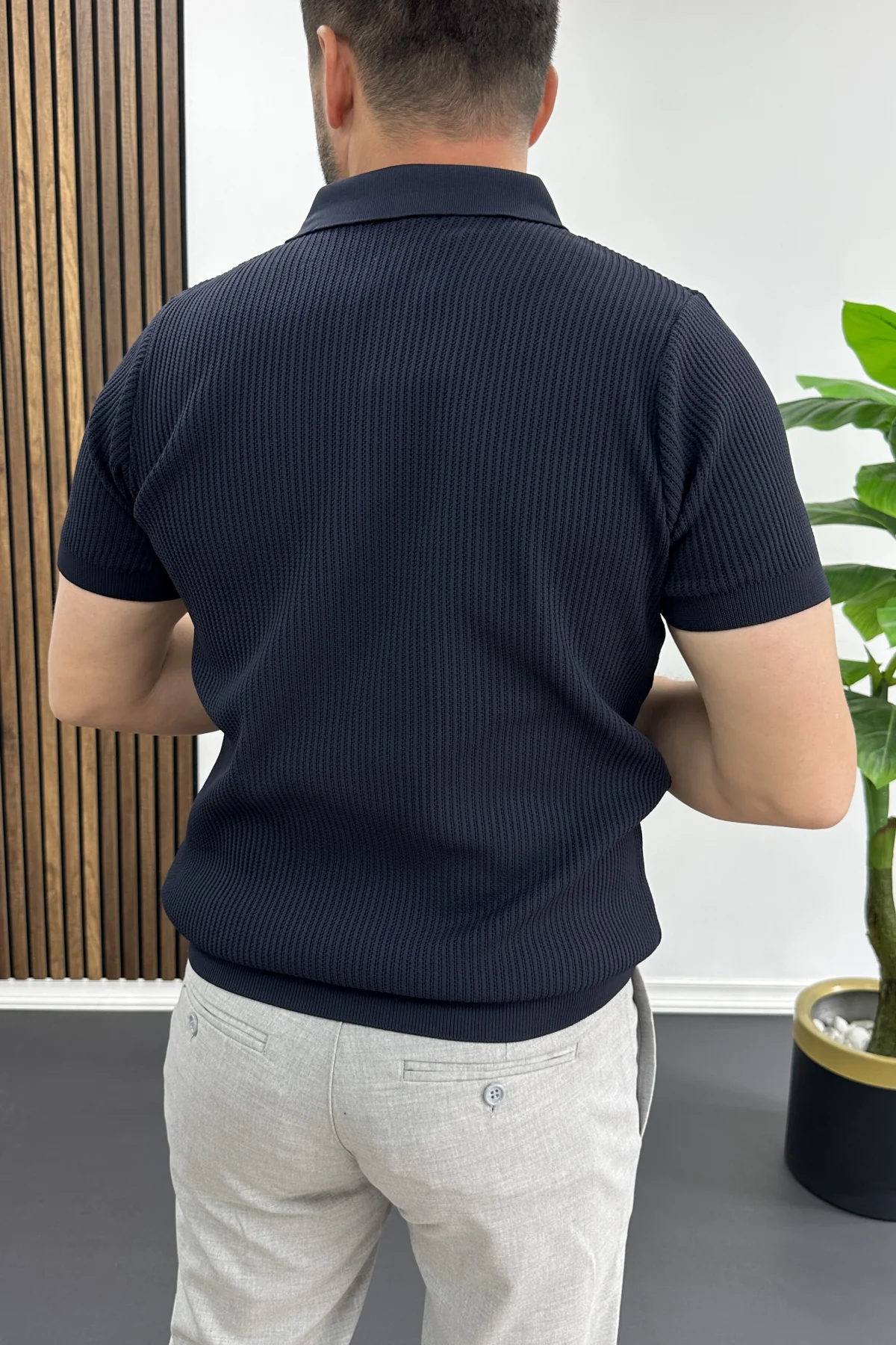 Erkek Polo Yaka Likralı Tişört Lacivert Edw491