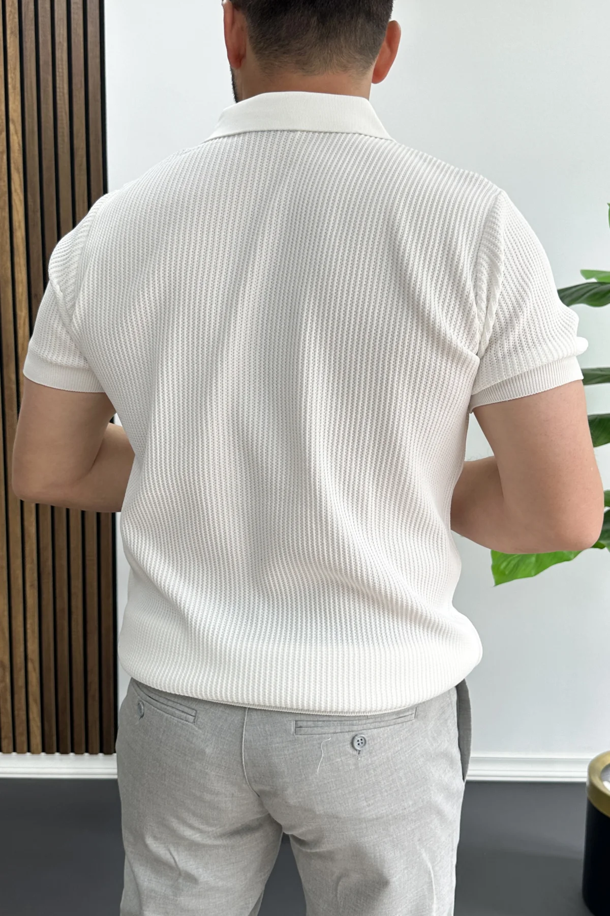 Erkek Polo Yaka Likralı Tişört Beyaz Edw491