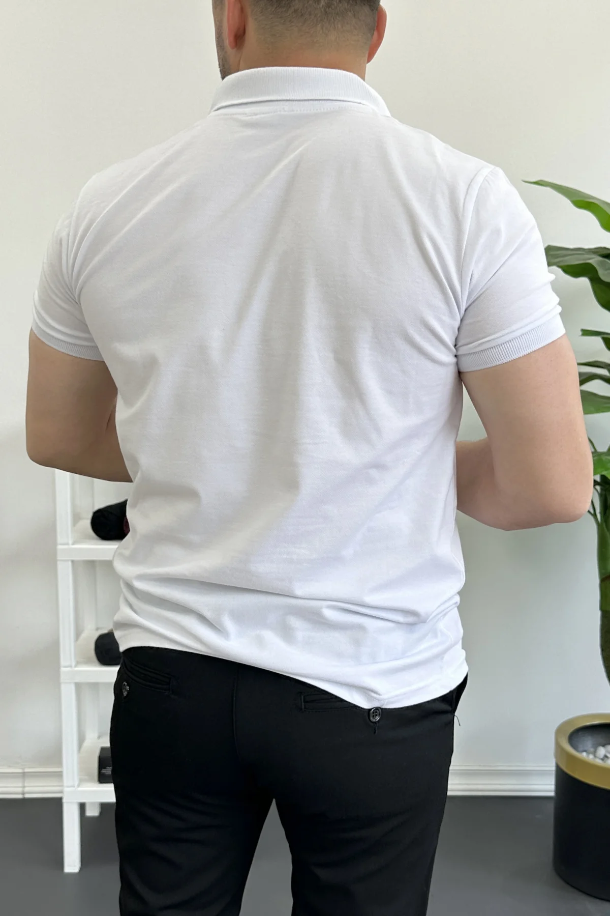 Erkek Slim Fit Düz Renk Pamuklu Soft Polo Tişört Beyaz Edw365