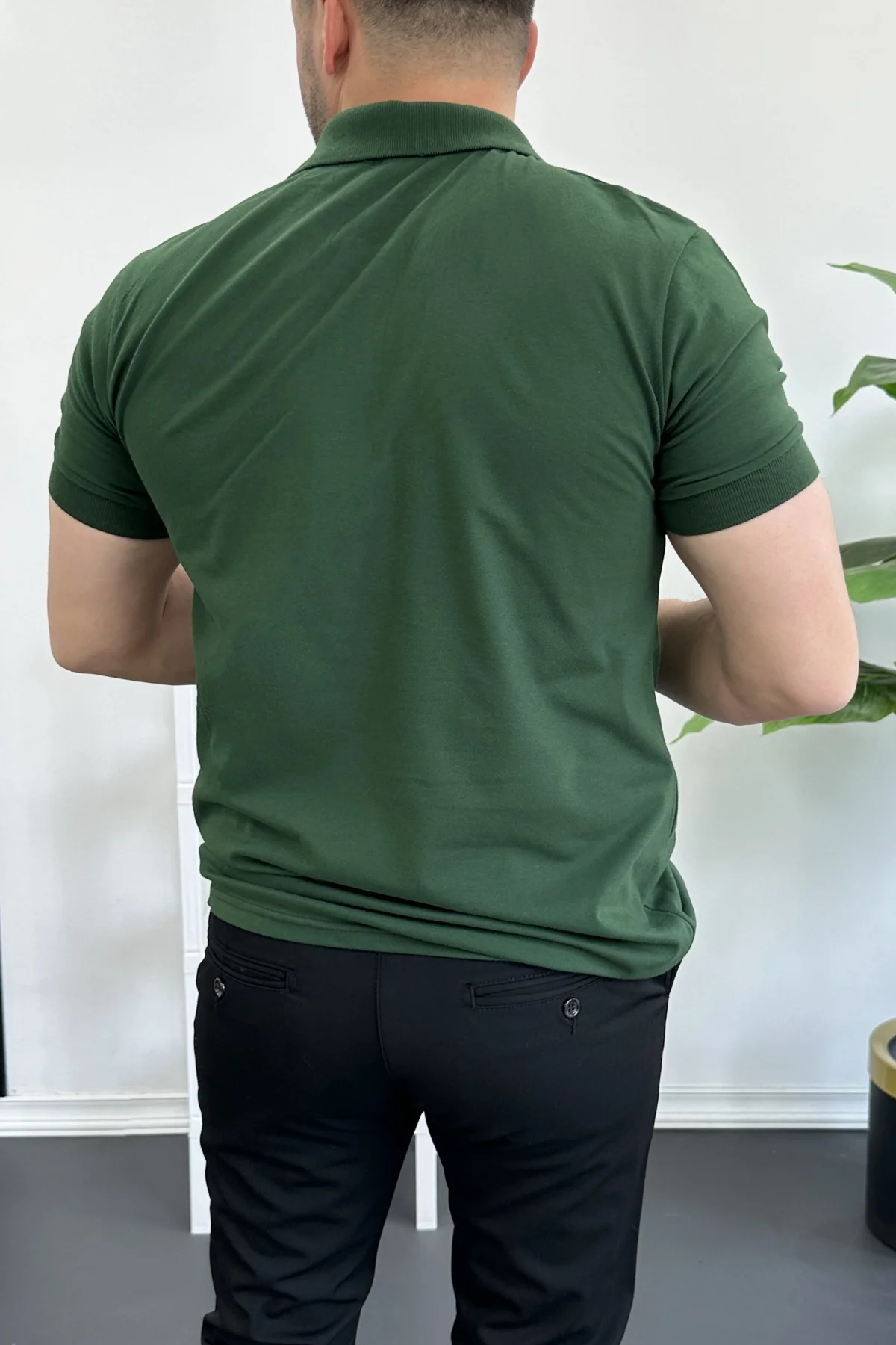 Erkek Slim Fit Düz Renk Pamuklu Soft Polo Tişört Yeşil Edw365