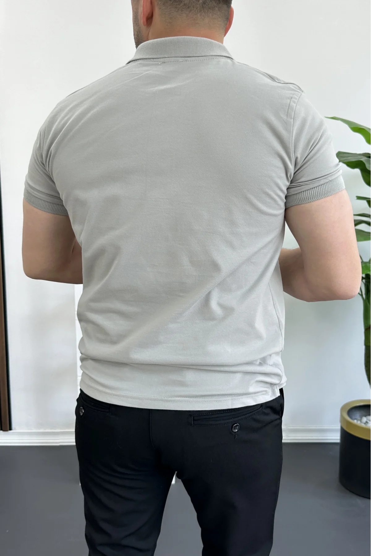 Erkek Slim Fit Düz Renk Pamuklu Soft Polo Tişört Gri Edw365