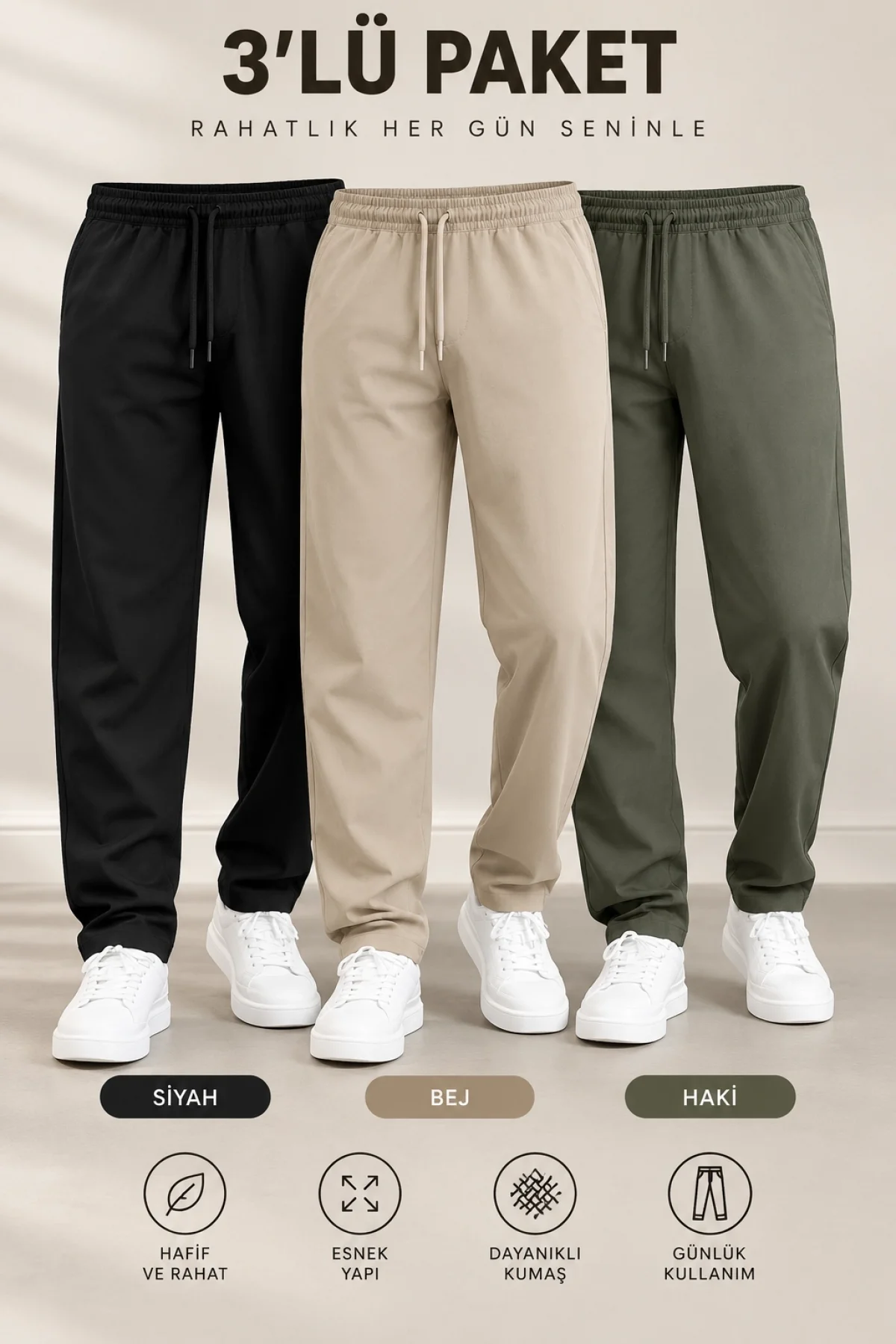 Erkek 3lü Jogger Pantolon Set Edw354TK1