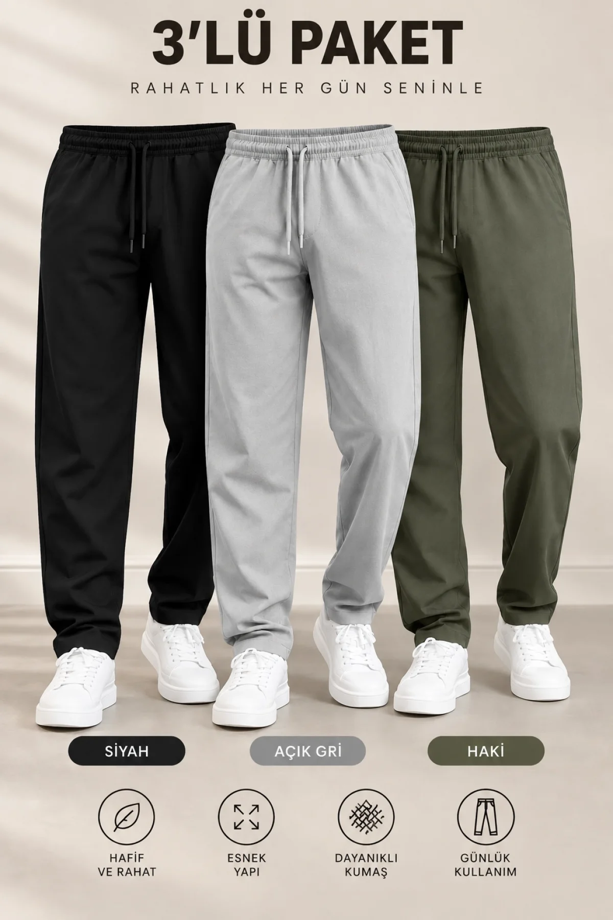 Erkek 3lü Jogger Pantolon Set Edw354TK2