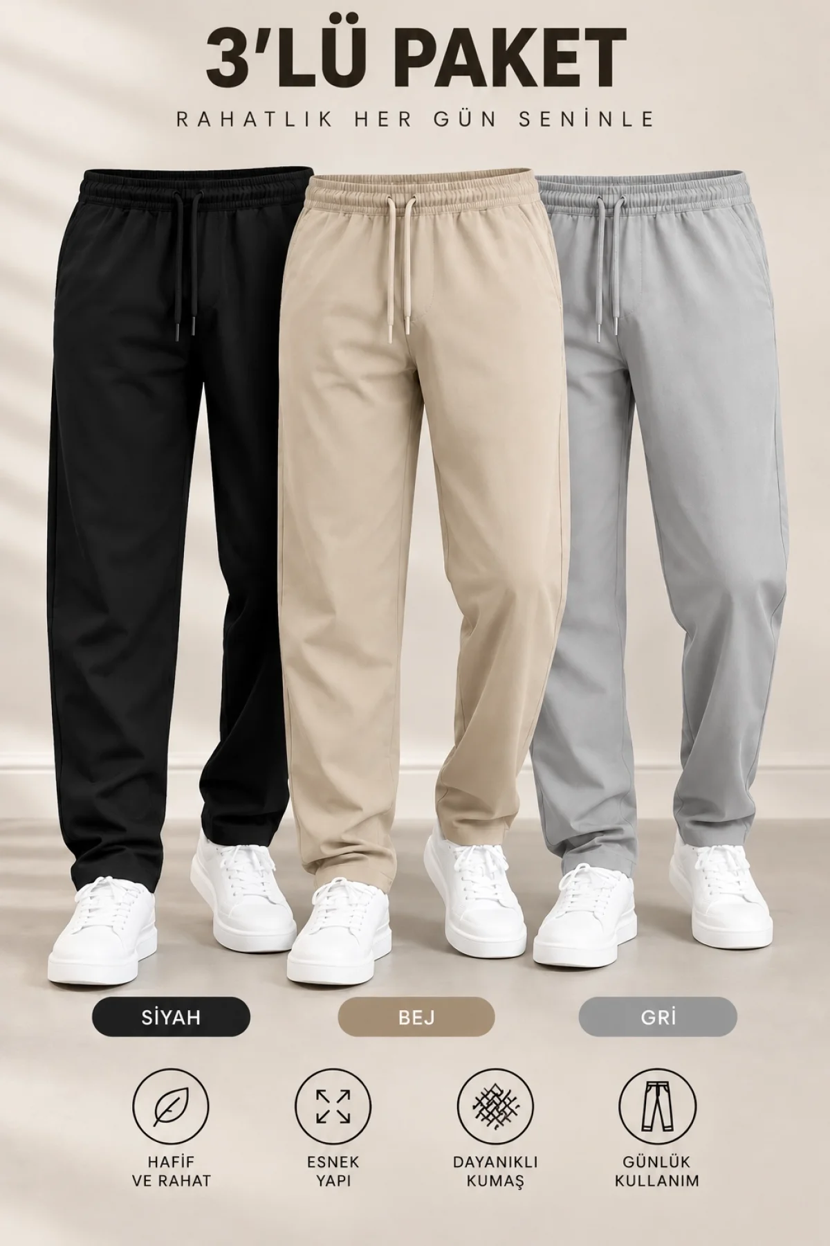 Erkek 3lü Jogger Pantolon Set Edw354TK3
