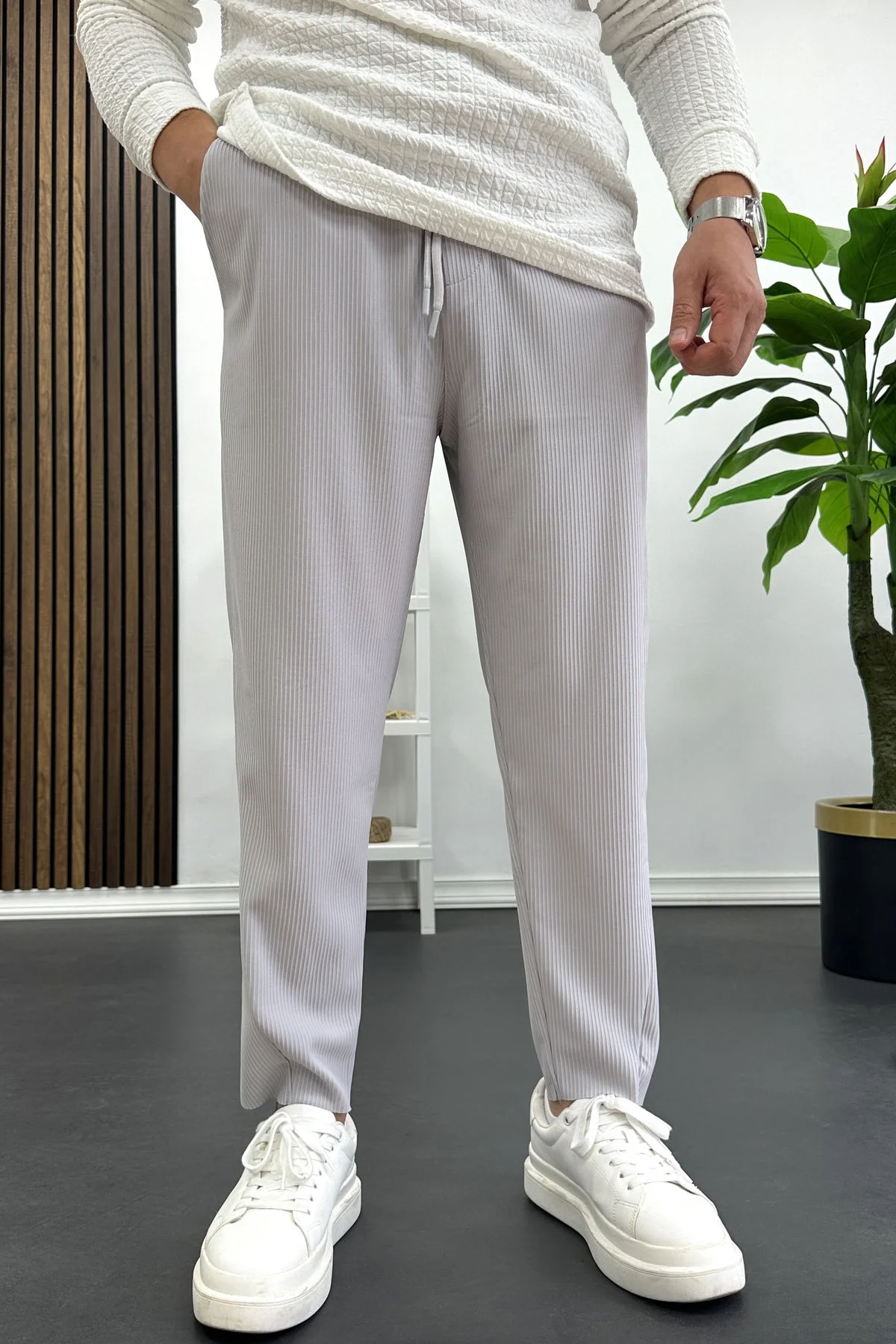 Erkek Asimetrik kesim Daralan Paça Pantolon Gri Edw437