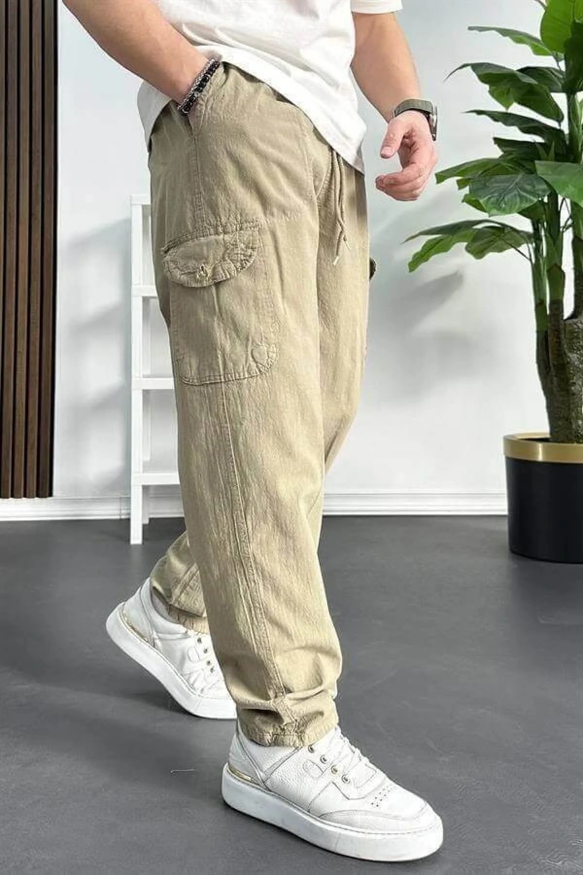 Erkek Baggy Kalıp Kargo Cepli Pantolon Kahverengi Edw131