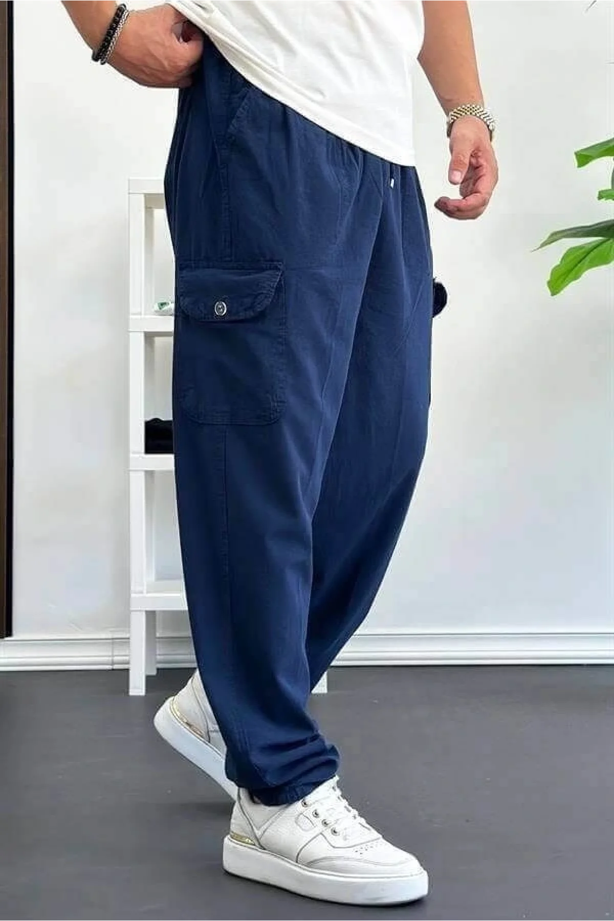Erkek Baggy Kalıp Kargo Cepli Pantolon Lacivert Edw131