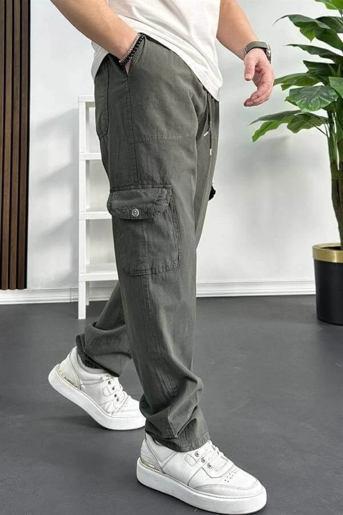 Erkek Baggy Kalıp Kargo Cepli Pantolon Yeşil Edw131