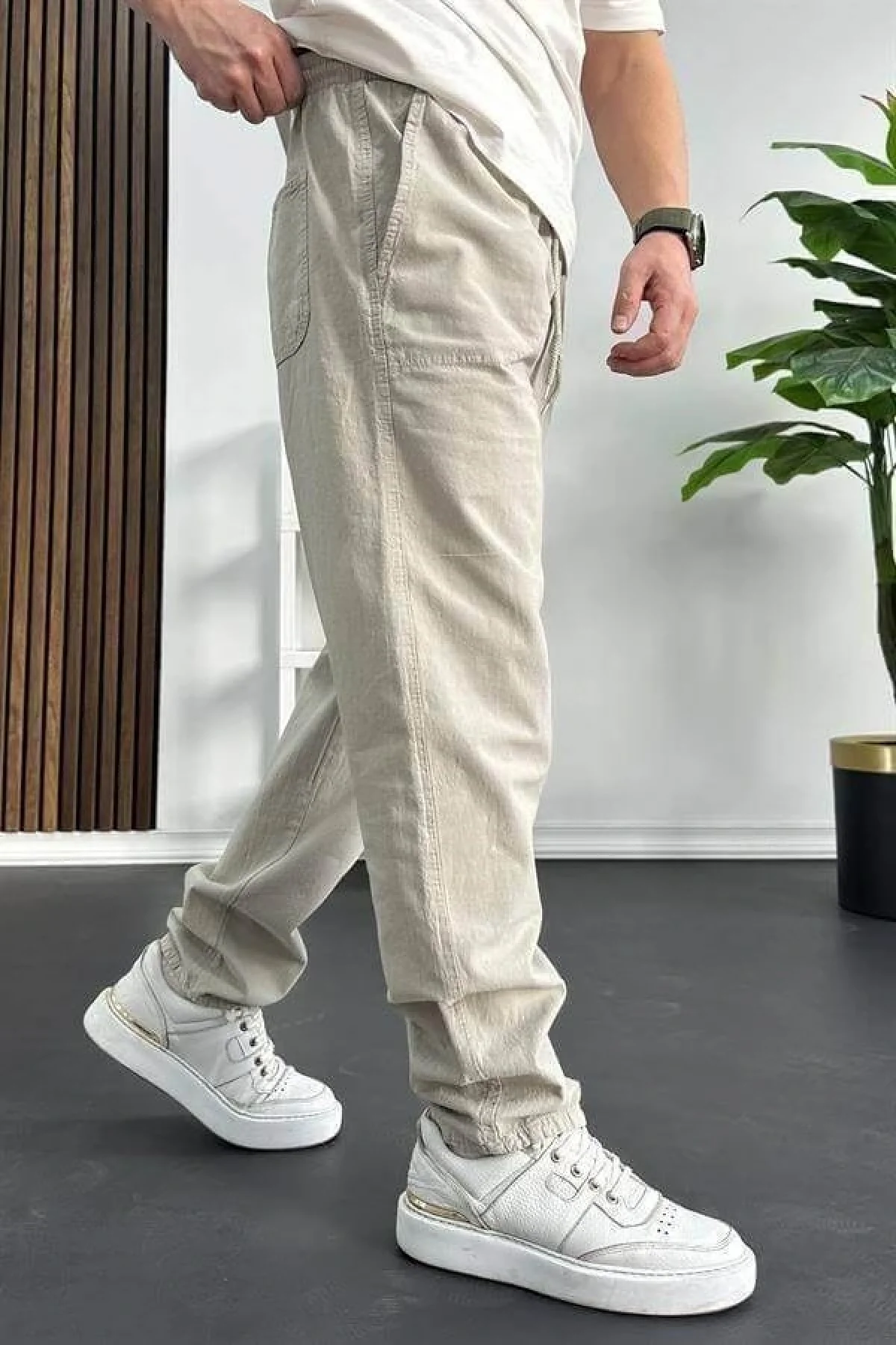 Erkek Baggy Kalıp Pantolon Bej Edw130