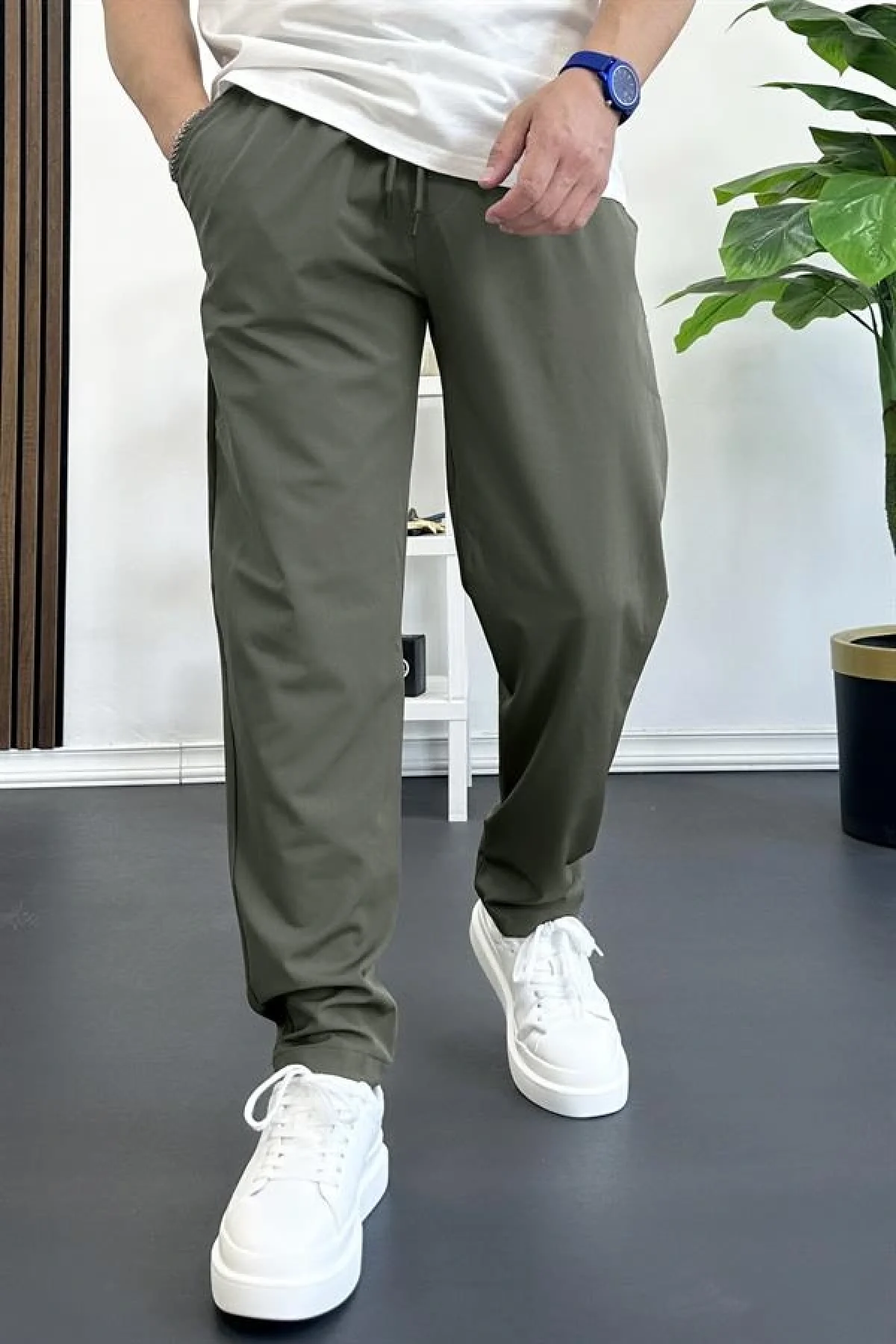 Erkek Beli Lastikli Jogger Pantolon Yeşil Edw354