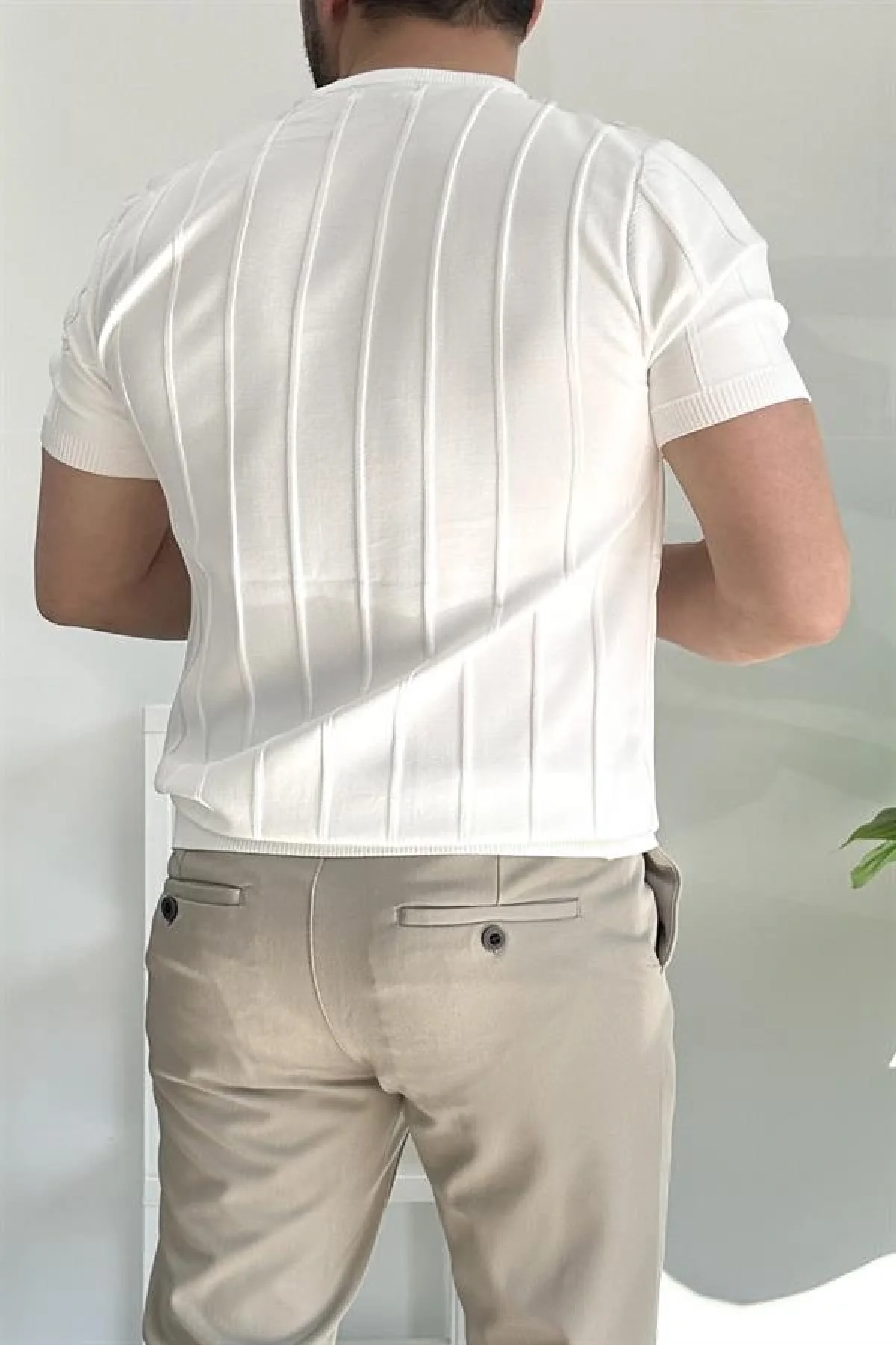 Erkek Bisiklet Yaka Desenli Tişört Beyaz Edw260