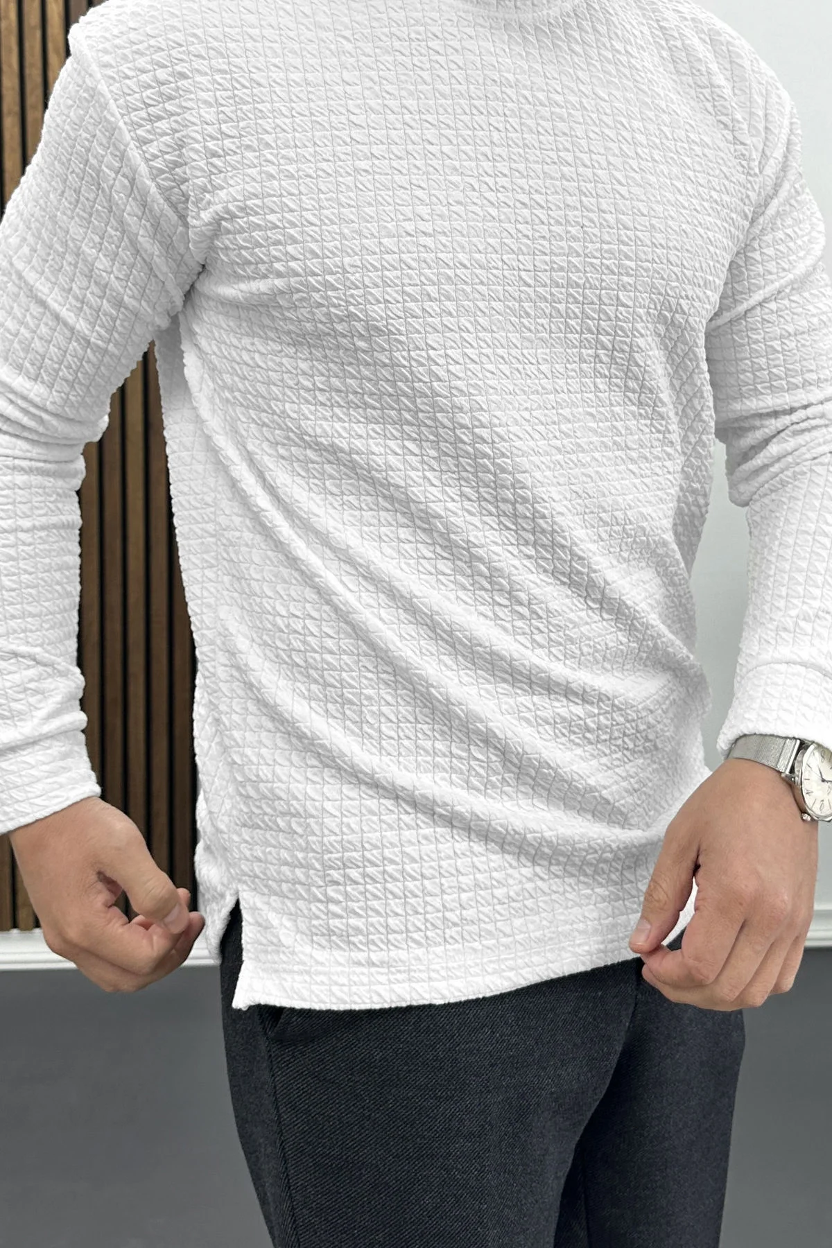 Erkek Bisiklet Yaka Sweatshirt Beyaz Edw436