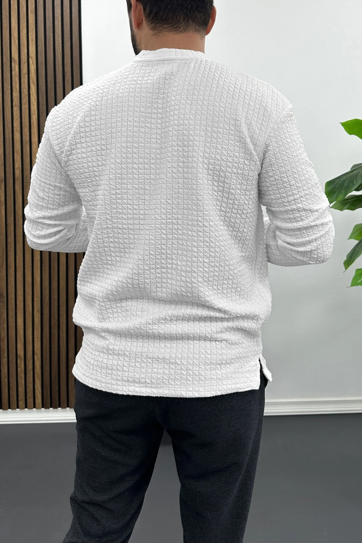 Erkek Bisiklet Yaka Sweatshirt Beyaz Edw436