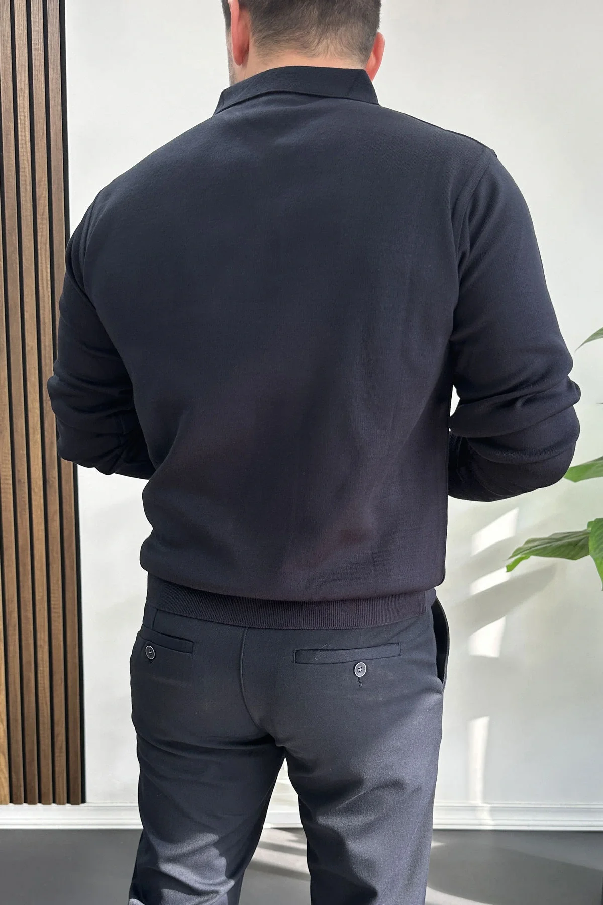 Erkek Düğmeli Polo Yaka Kazak Lacivert Edw231