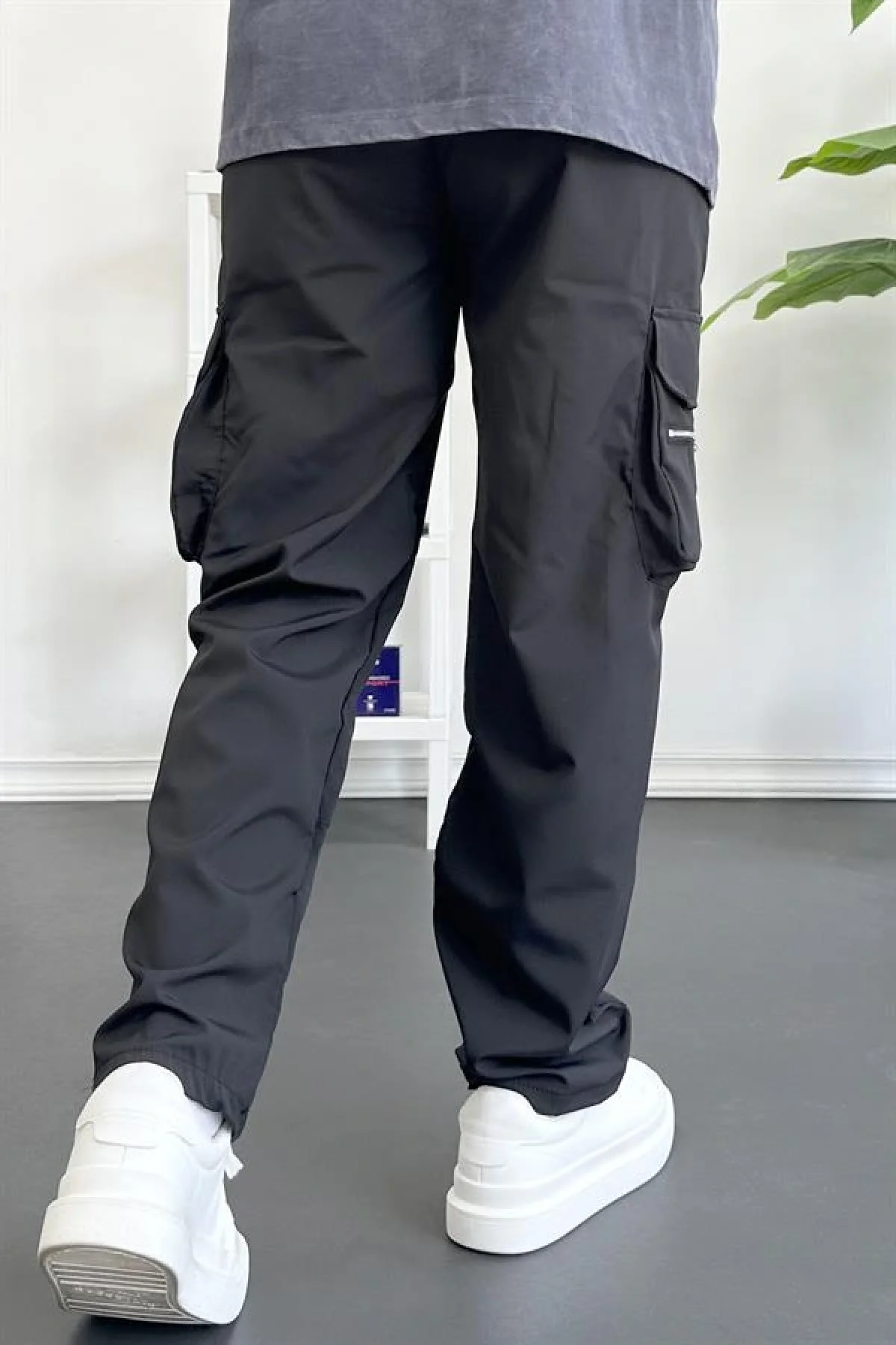 Erkek İnce Baggy Kalıp Kargo Pantolon Siyah Edw164