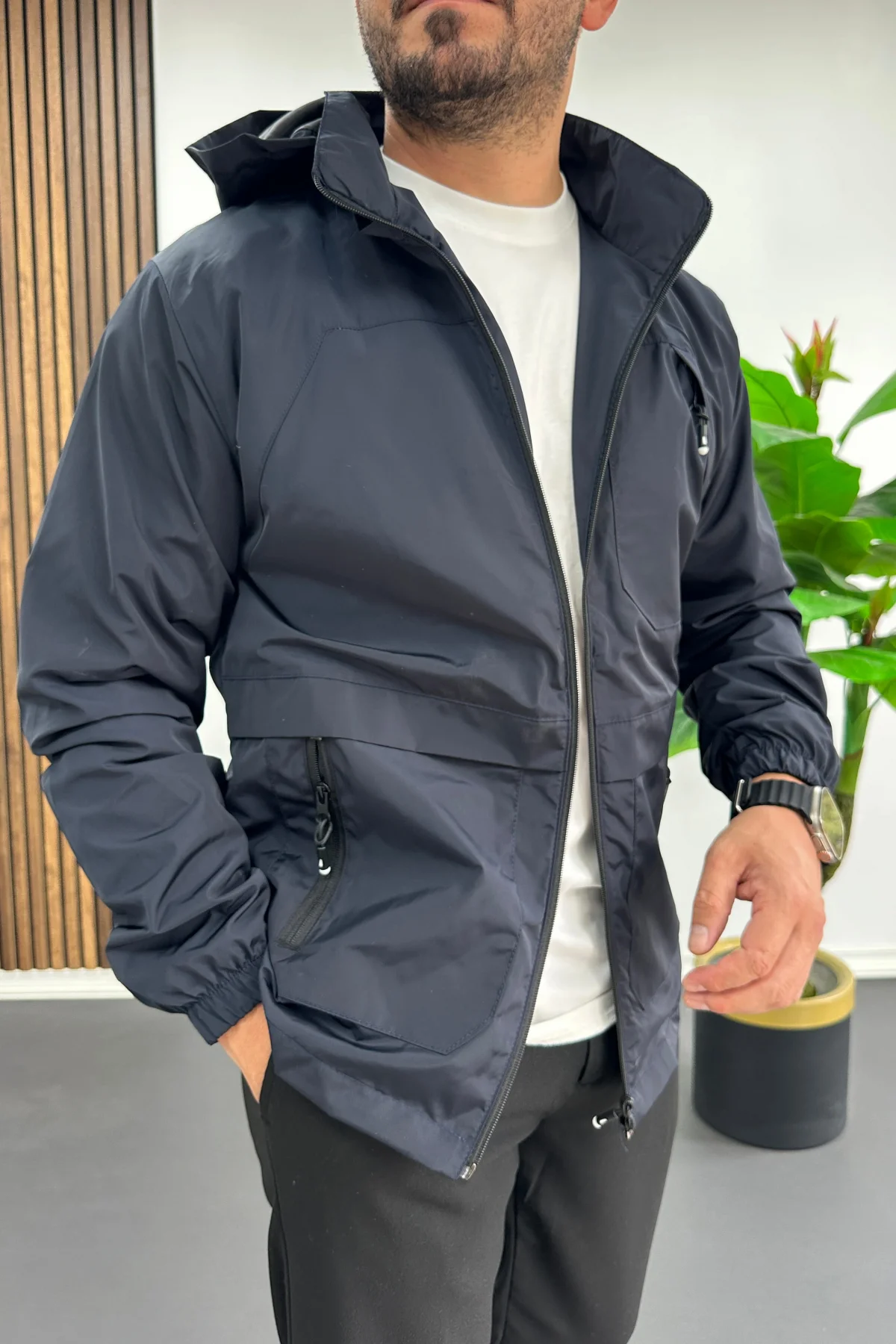 Erkek Kapüşonlu Softshell Yağmurluk Lacivert Edw517