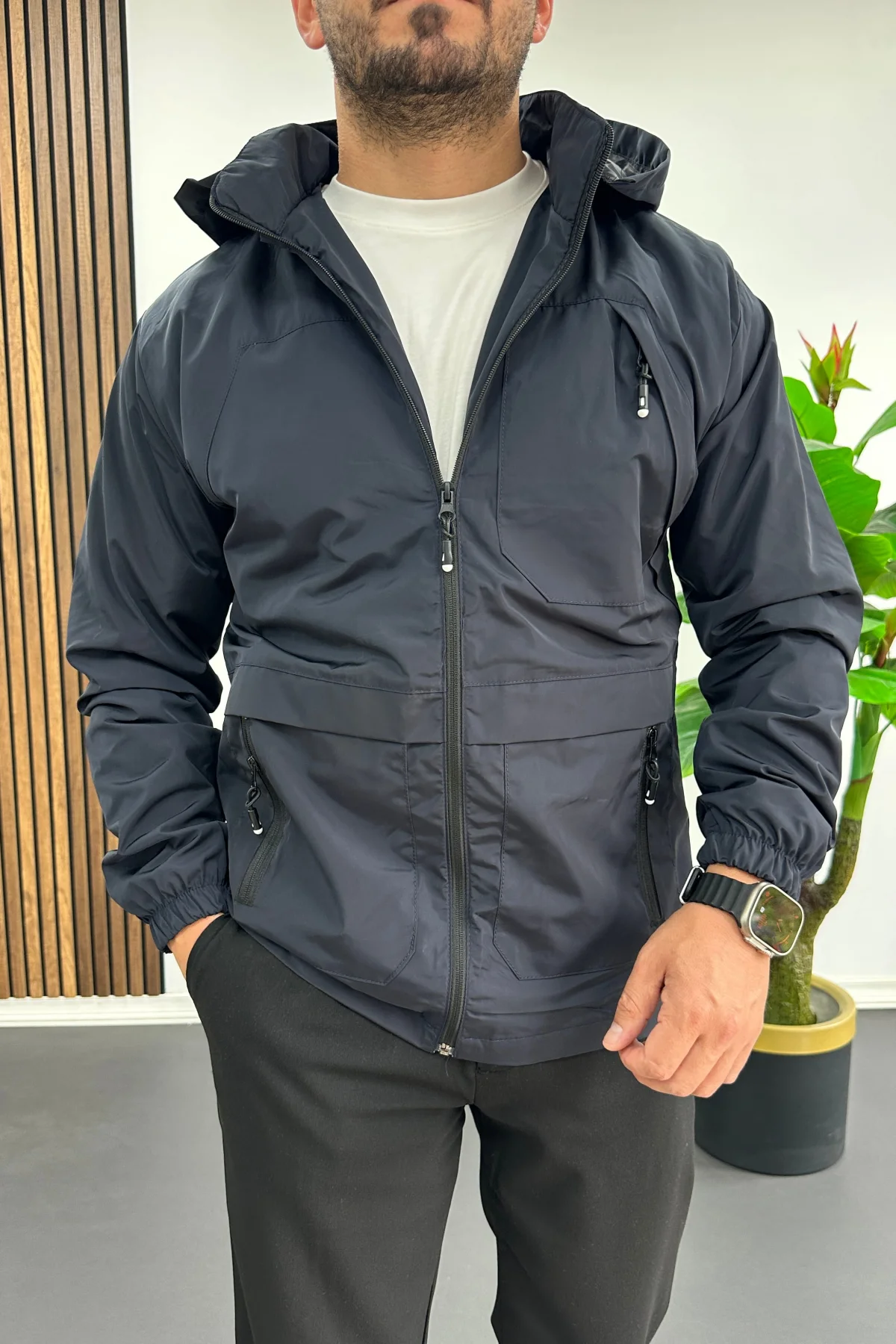 Erkek Kapüşonlu Softshell Yağmurluk Lacivert Edw517