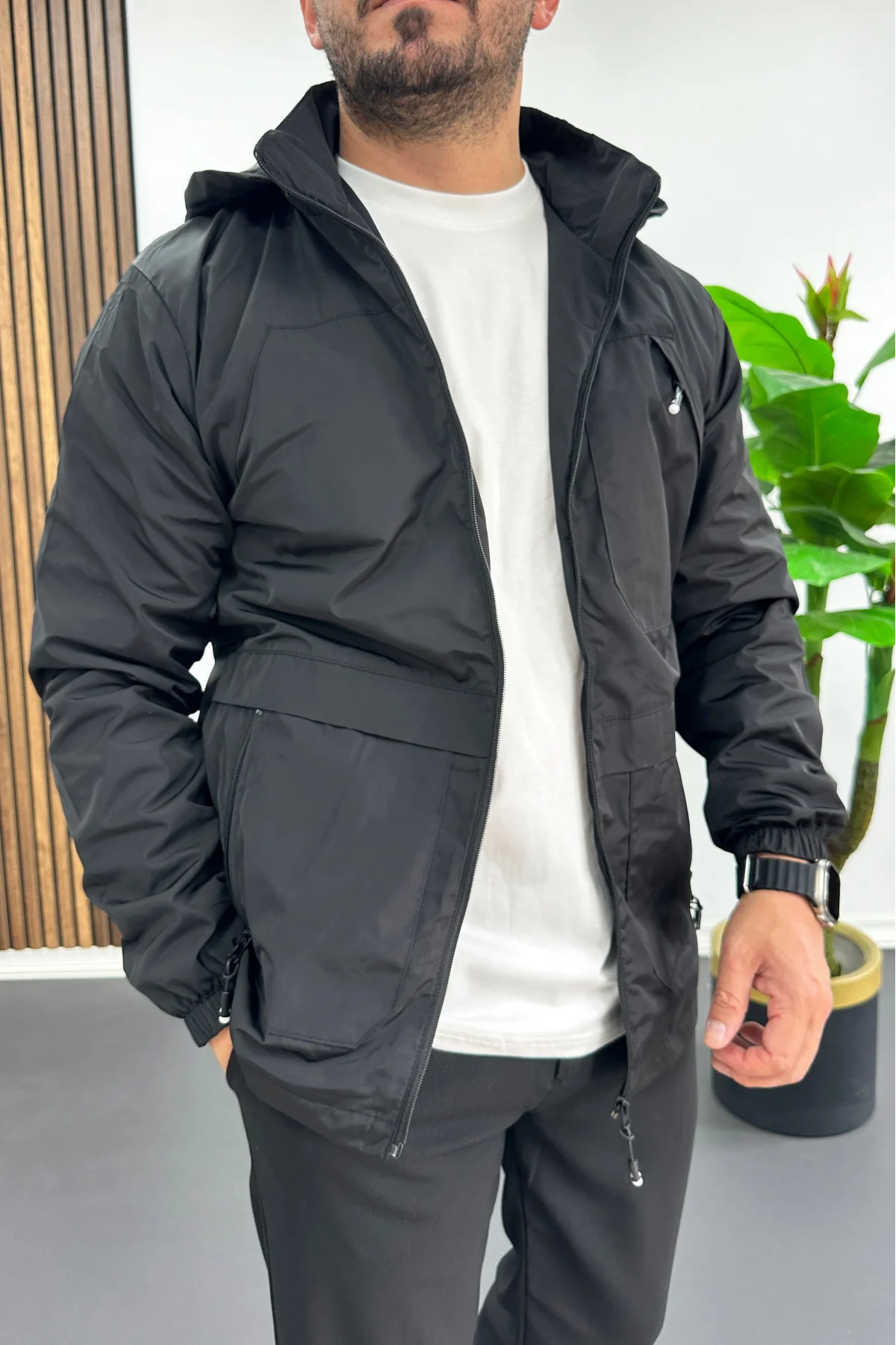 Erkek Kapüşonlu Softshell Yağmurluk Siyah Edw517