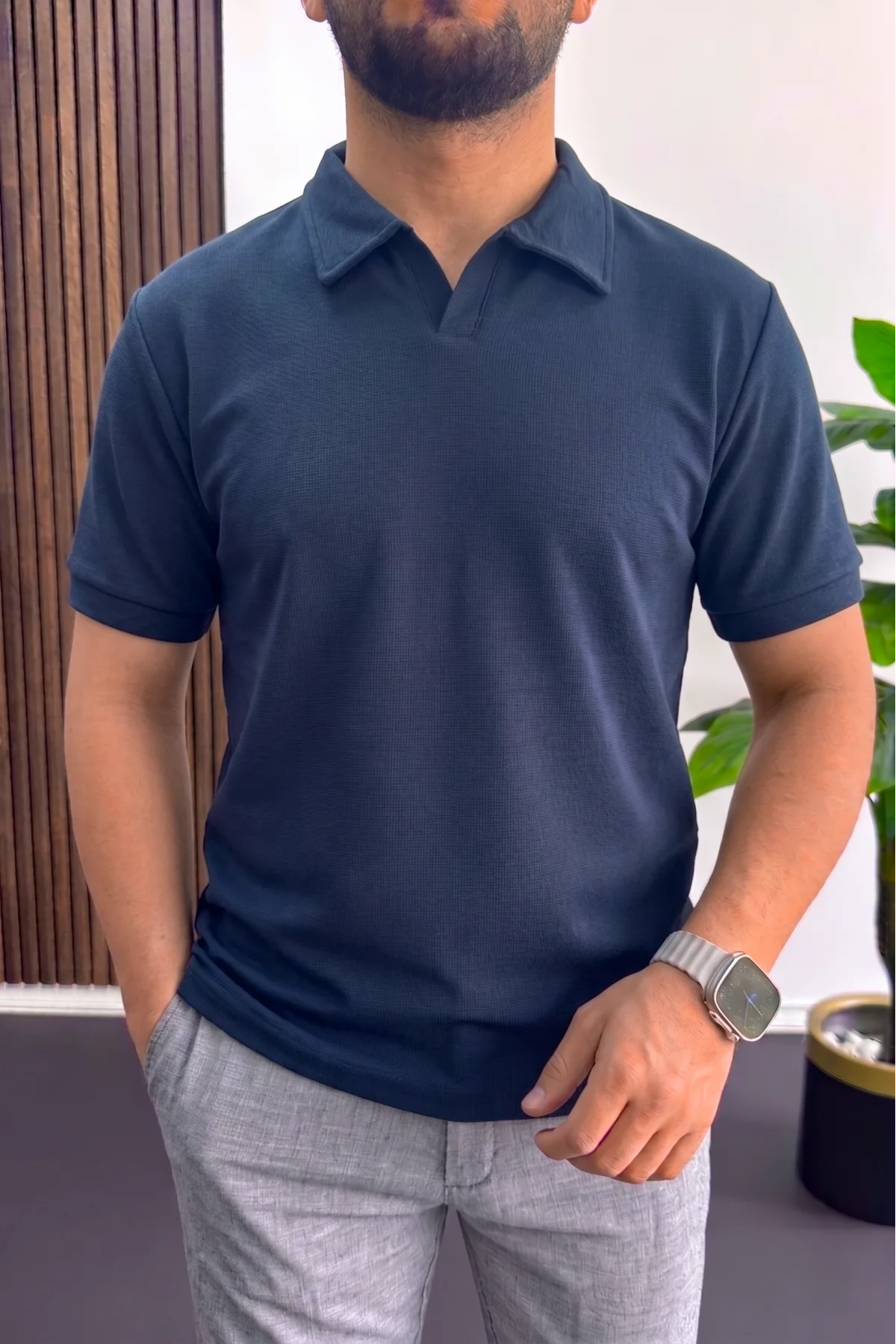 Erkek Nefes Alan Kumaş Polo Yaka Tişört Lacivert Edw505