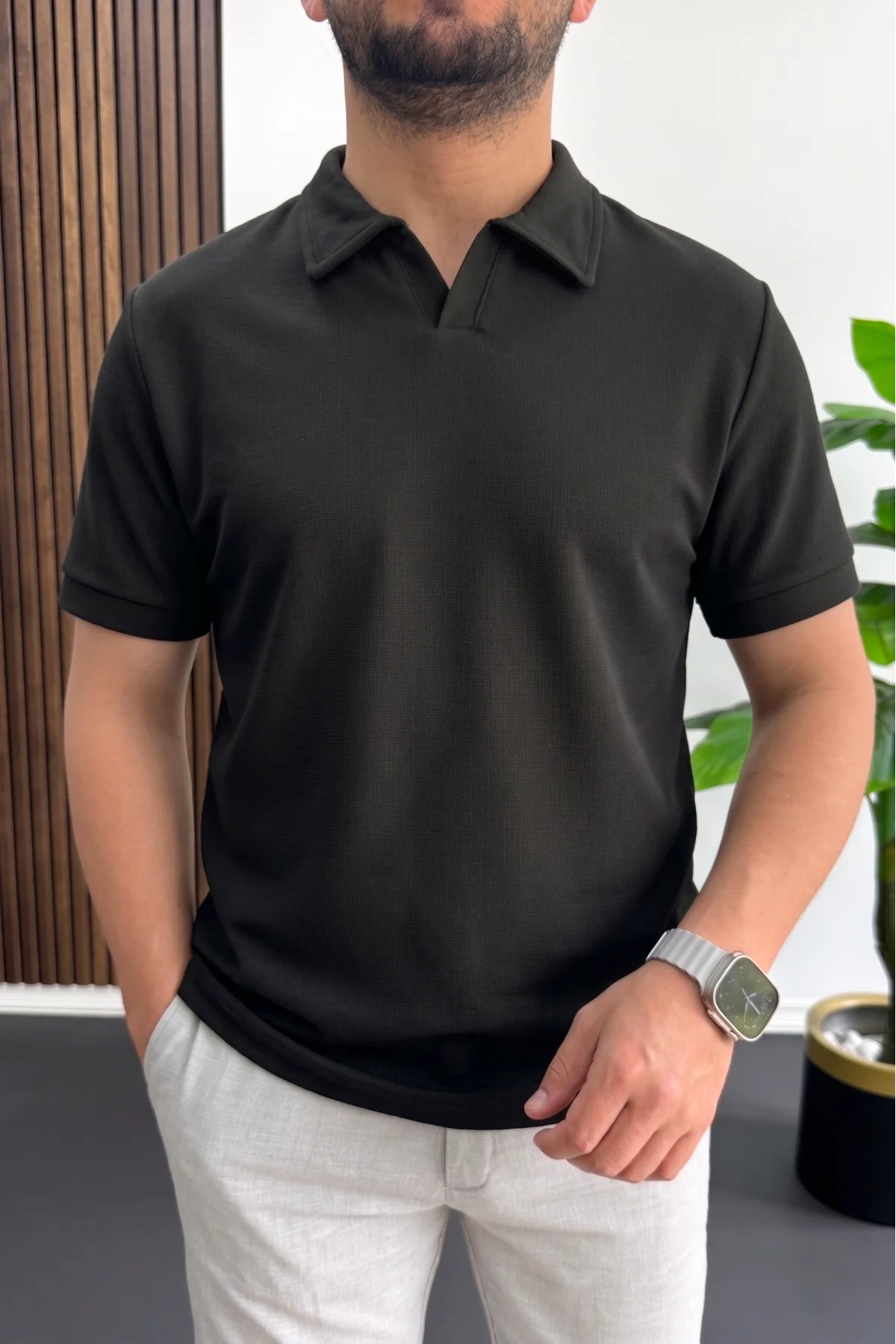 Erkek Nefes Alan Kumaş Polo Yaka Tişört Siyah Edw505